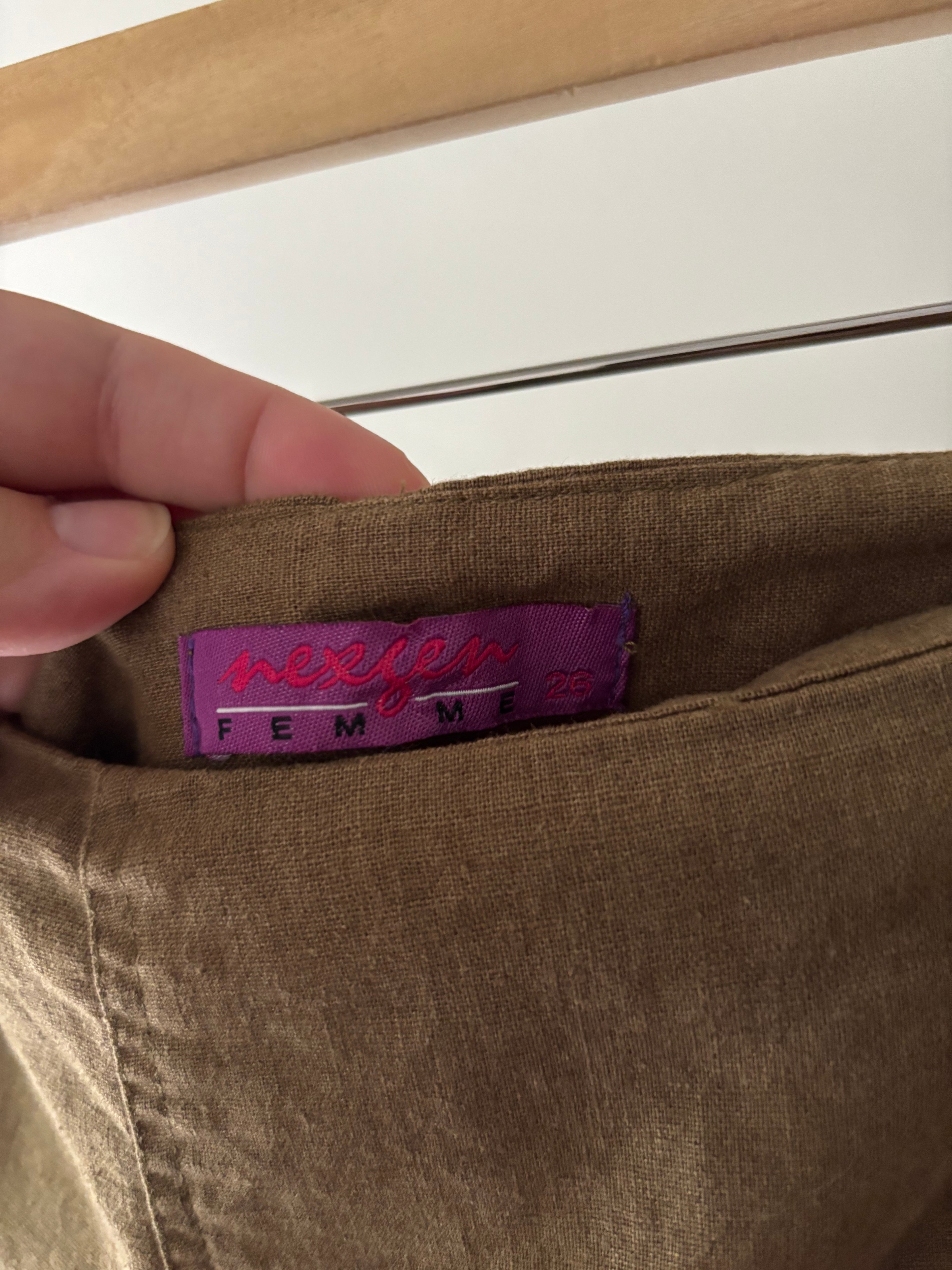 1990s Olive Linen Maxi Skirt with Pocket | Size 26”