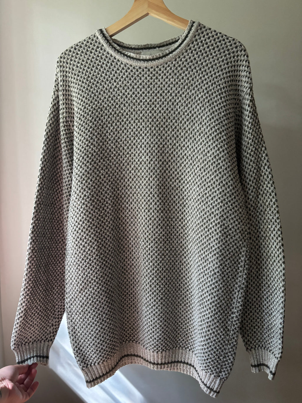 1990s Cotton Grey & Green Crewneck Sweater