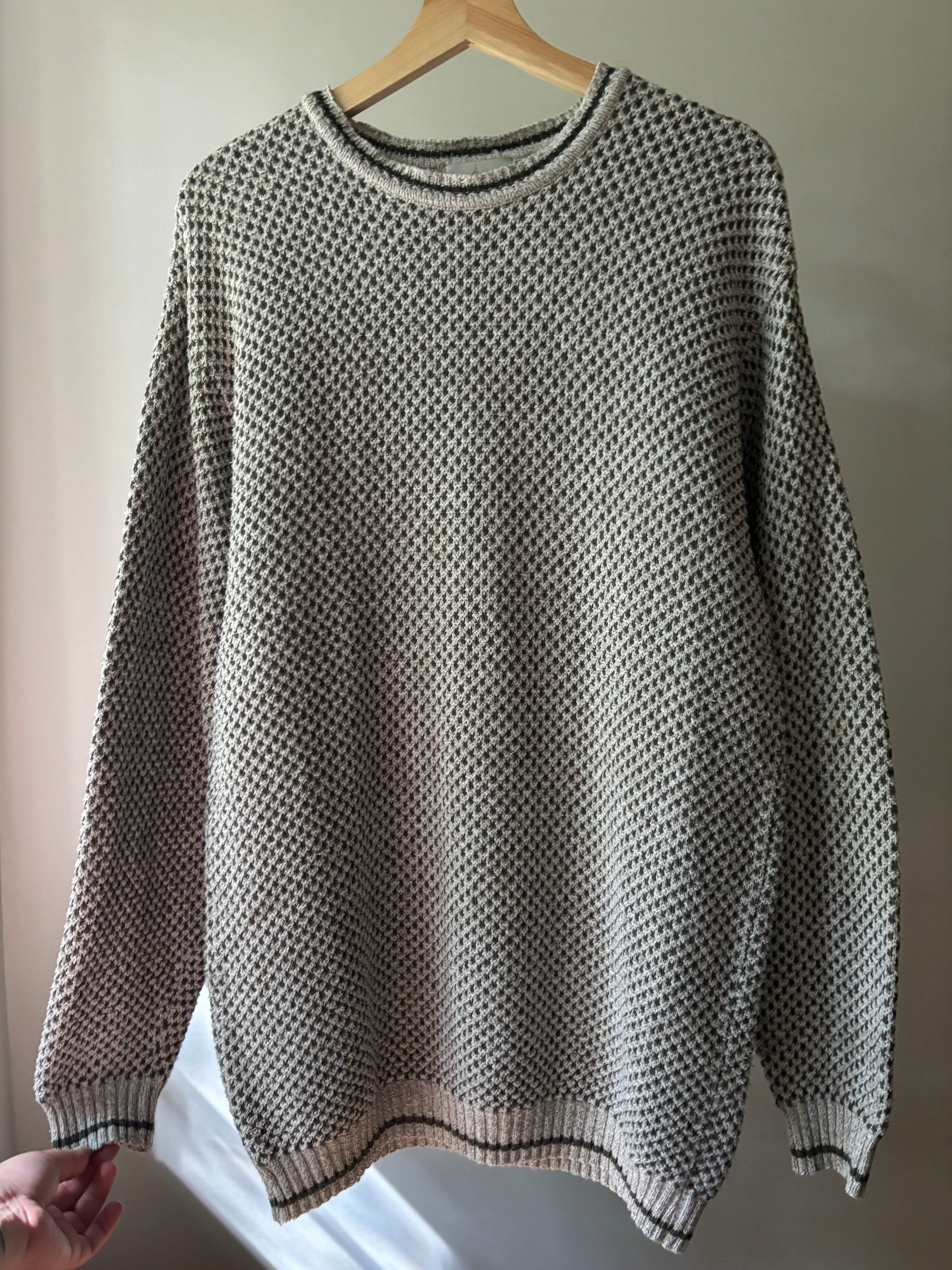 1990s Cotton Grey & Green Crewneck Sweater