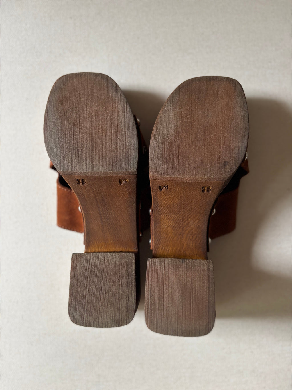 Y2K Italian Leather Block Heel Sandals with Studs