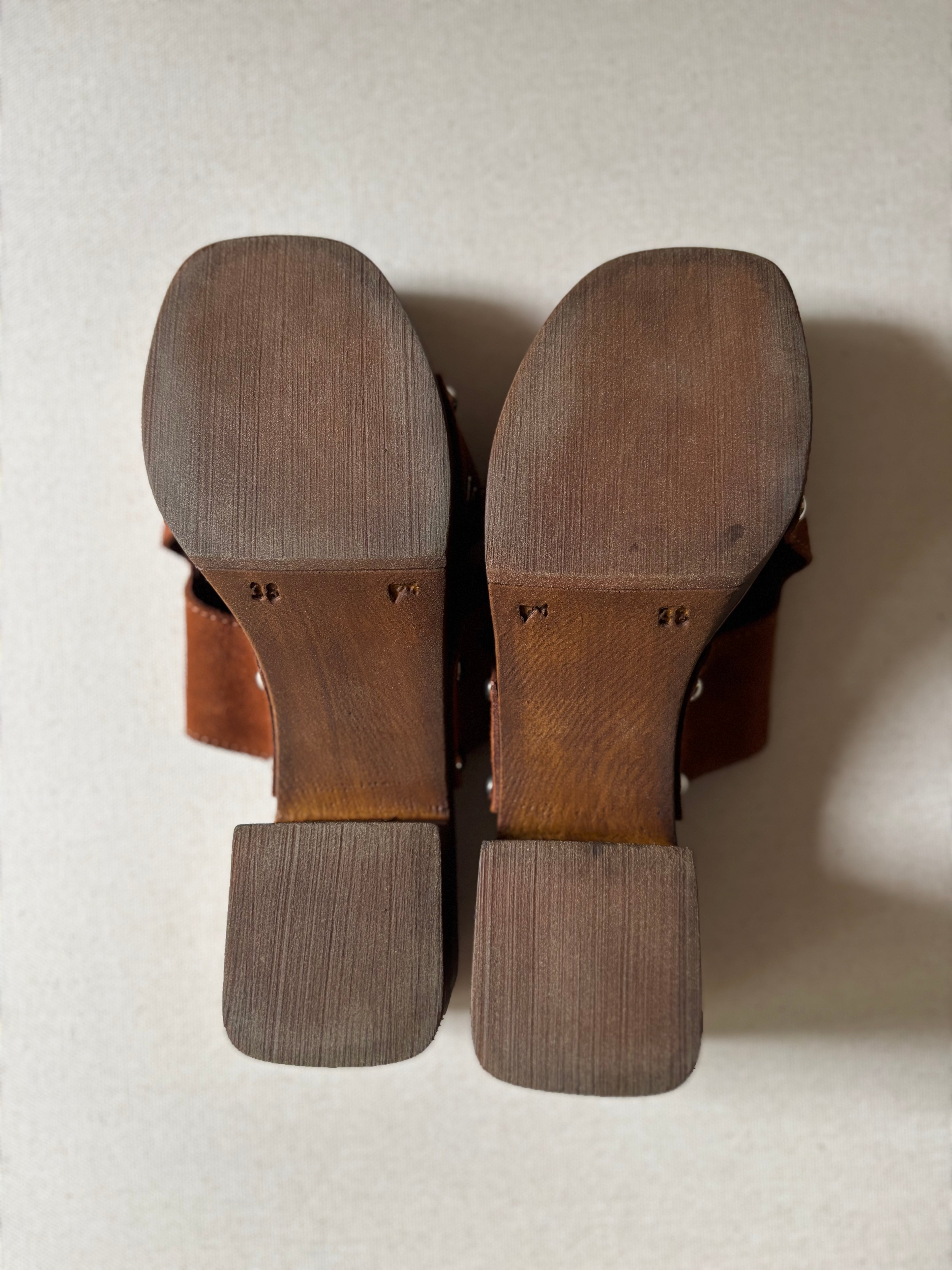Y2K Italian Leather Block Heel Sandals with Studs