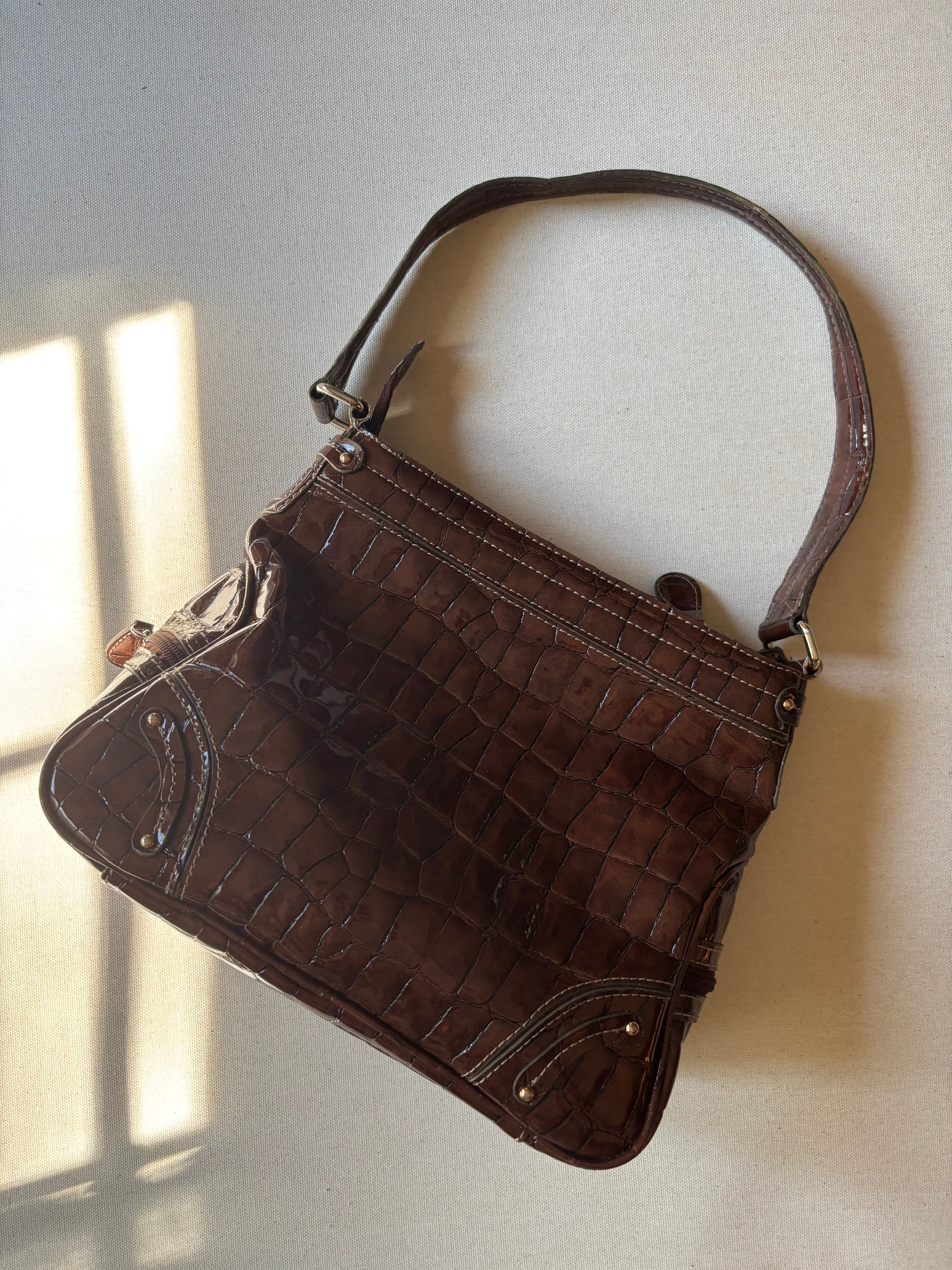 Y2K Brown Faux Aligator Shoulder Bag with Card Holder