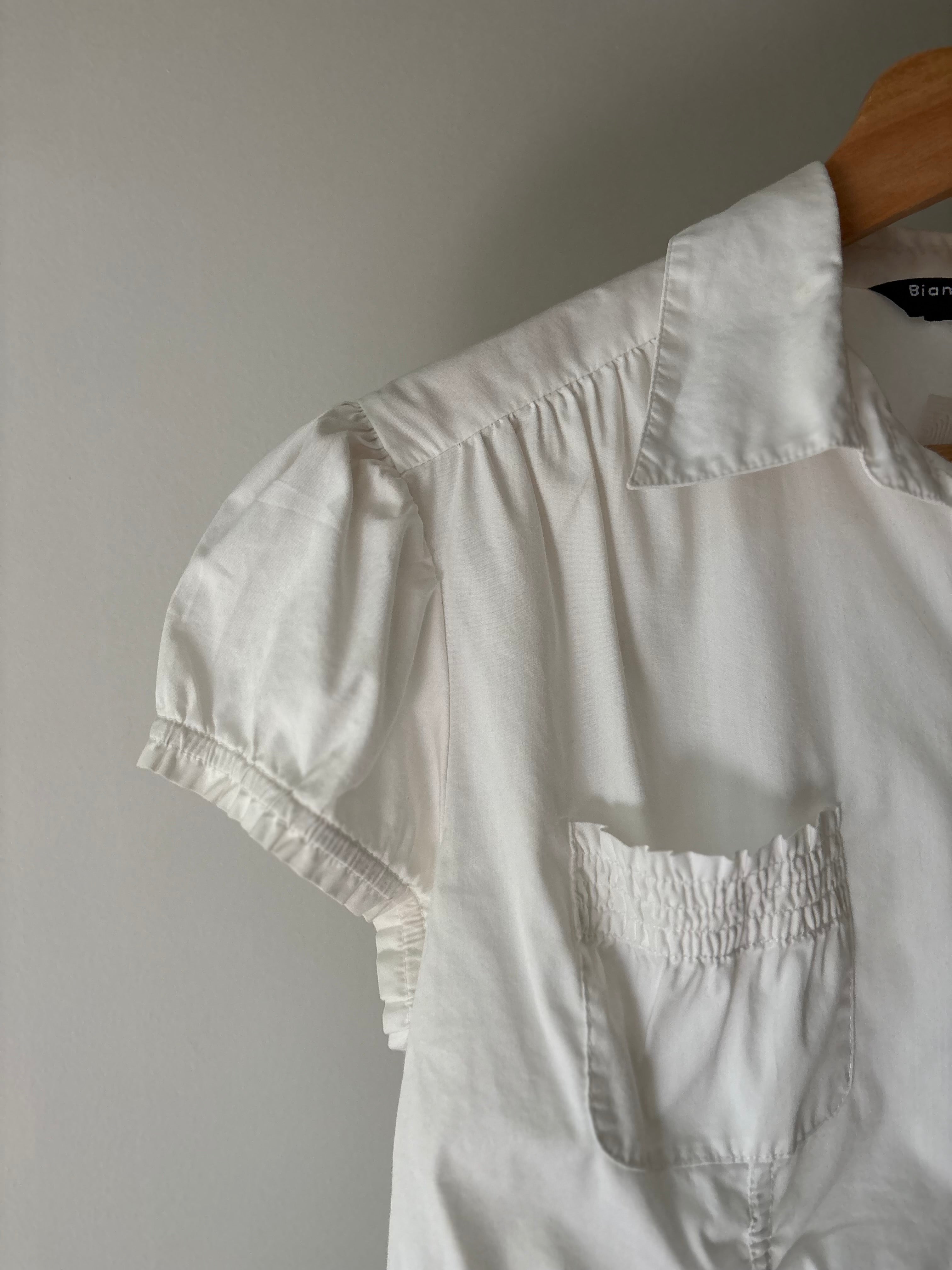 Y2K Ruched White Puff Sleeve Blouse