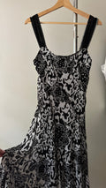 1990s Asymmetrical Knit Midi Dress | Vintage Ribkoff Patterned Dress
