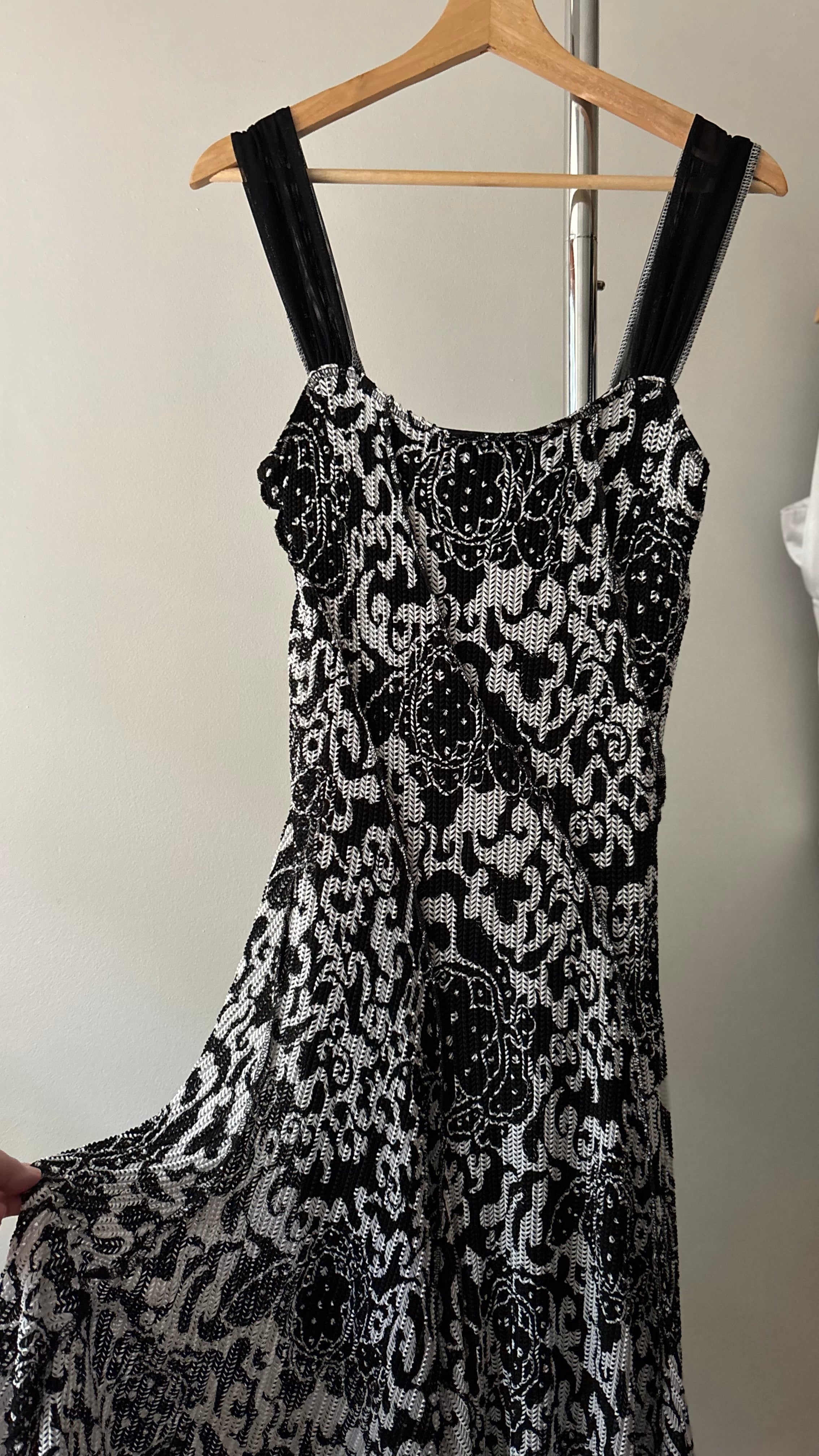 1990s Asymmetrical Knit Midi Dress | Vintage Ribkoff Patterned Dress