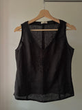 Y2K Black Linen Top with Beaded Flower