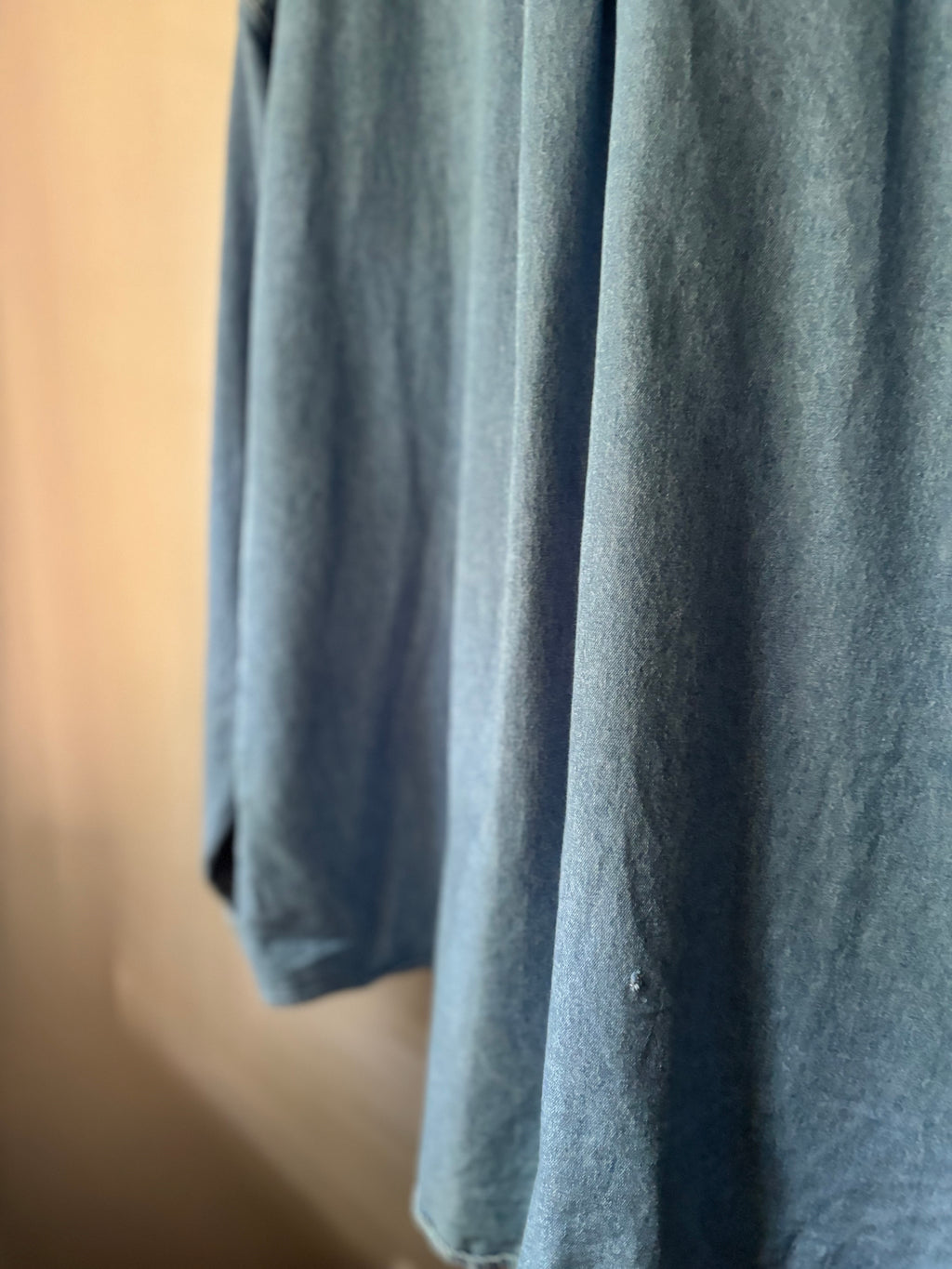 Upcycled Embroidered Vintage Light Wash Denim Shirt with Polka Dots