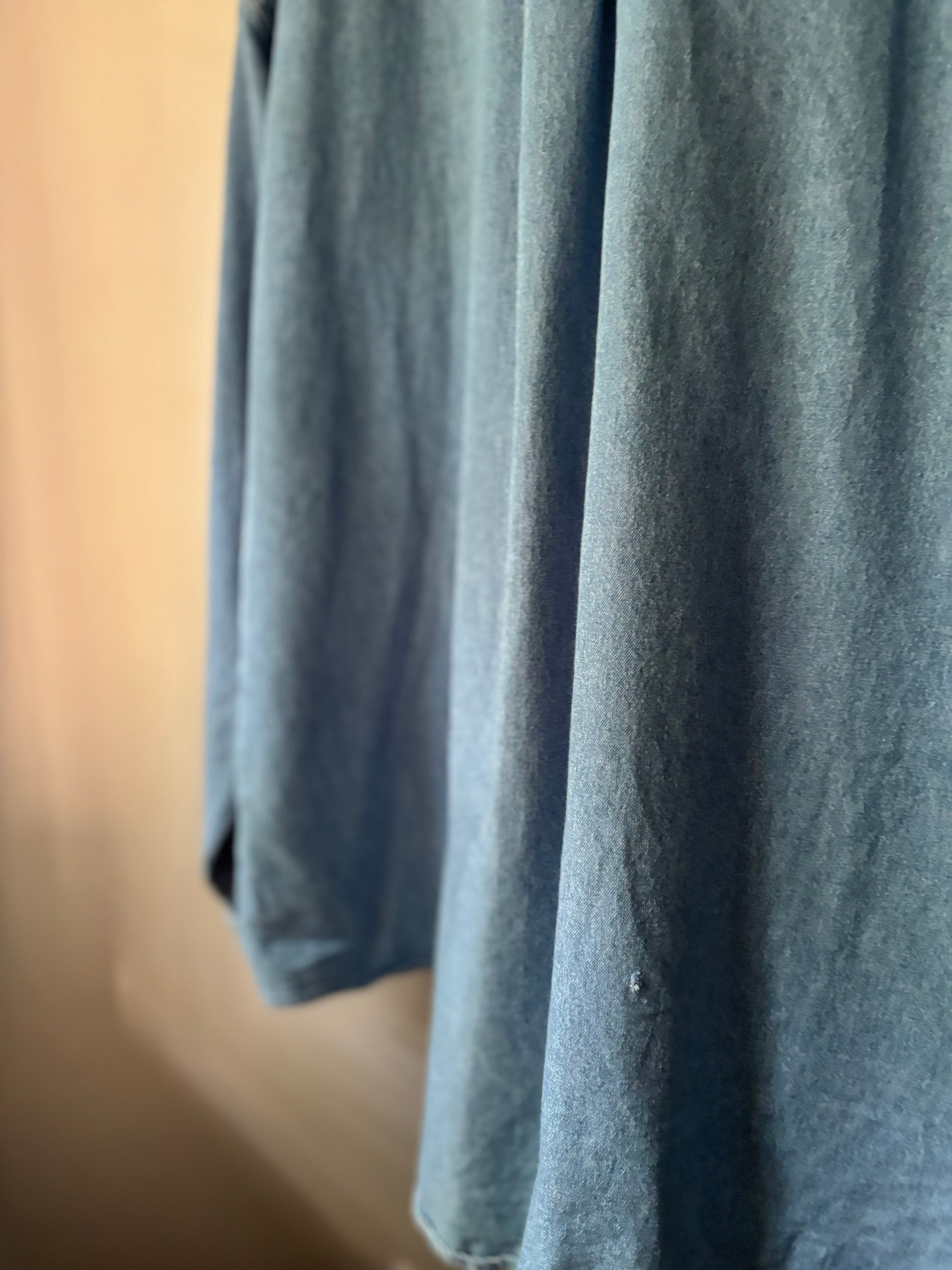 Upcycled Embroidered Vintage Light Wash Denim Shirt with Polka Dots