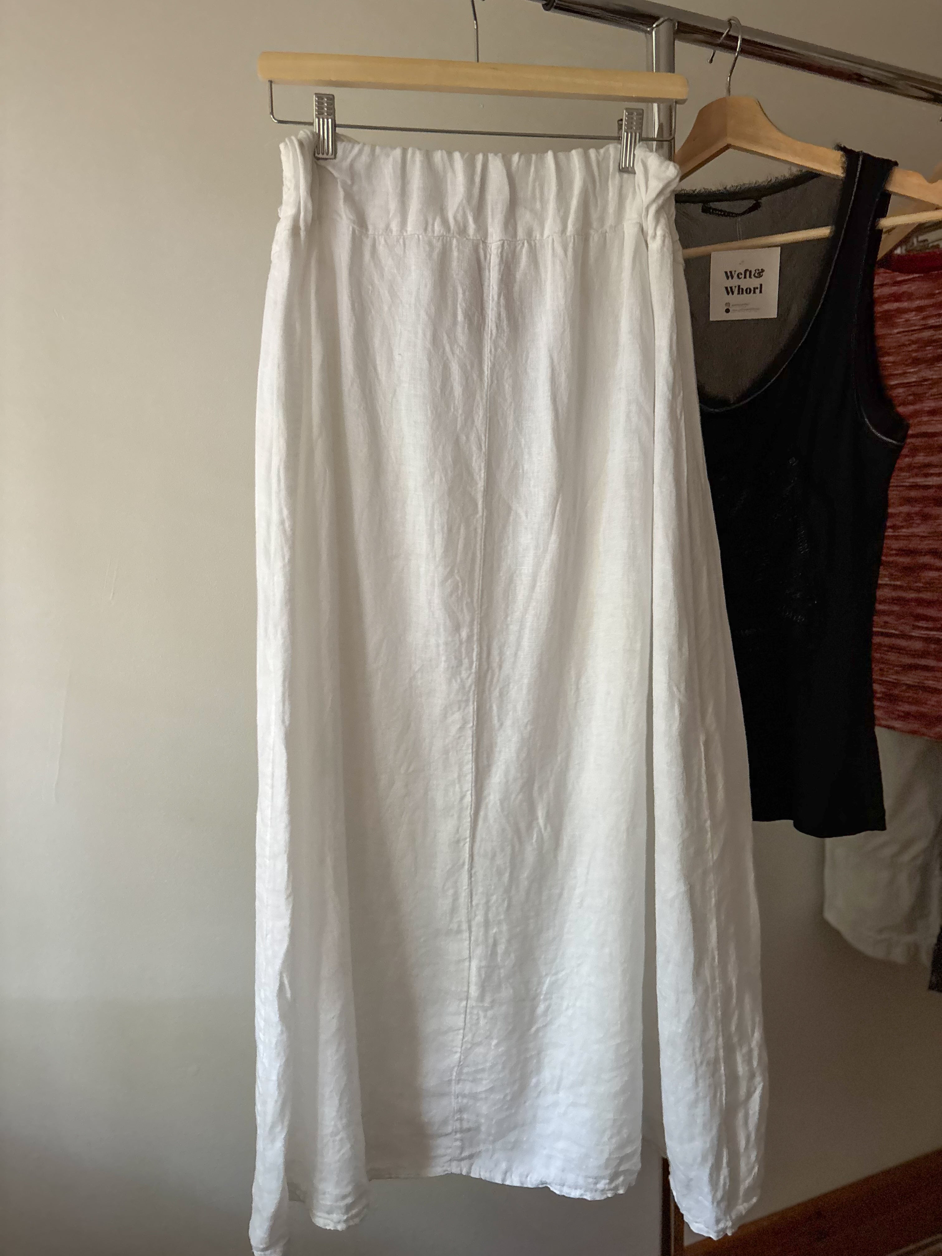Flowy White Linen Italian Maxi Skirt | Size 30-32”