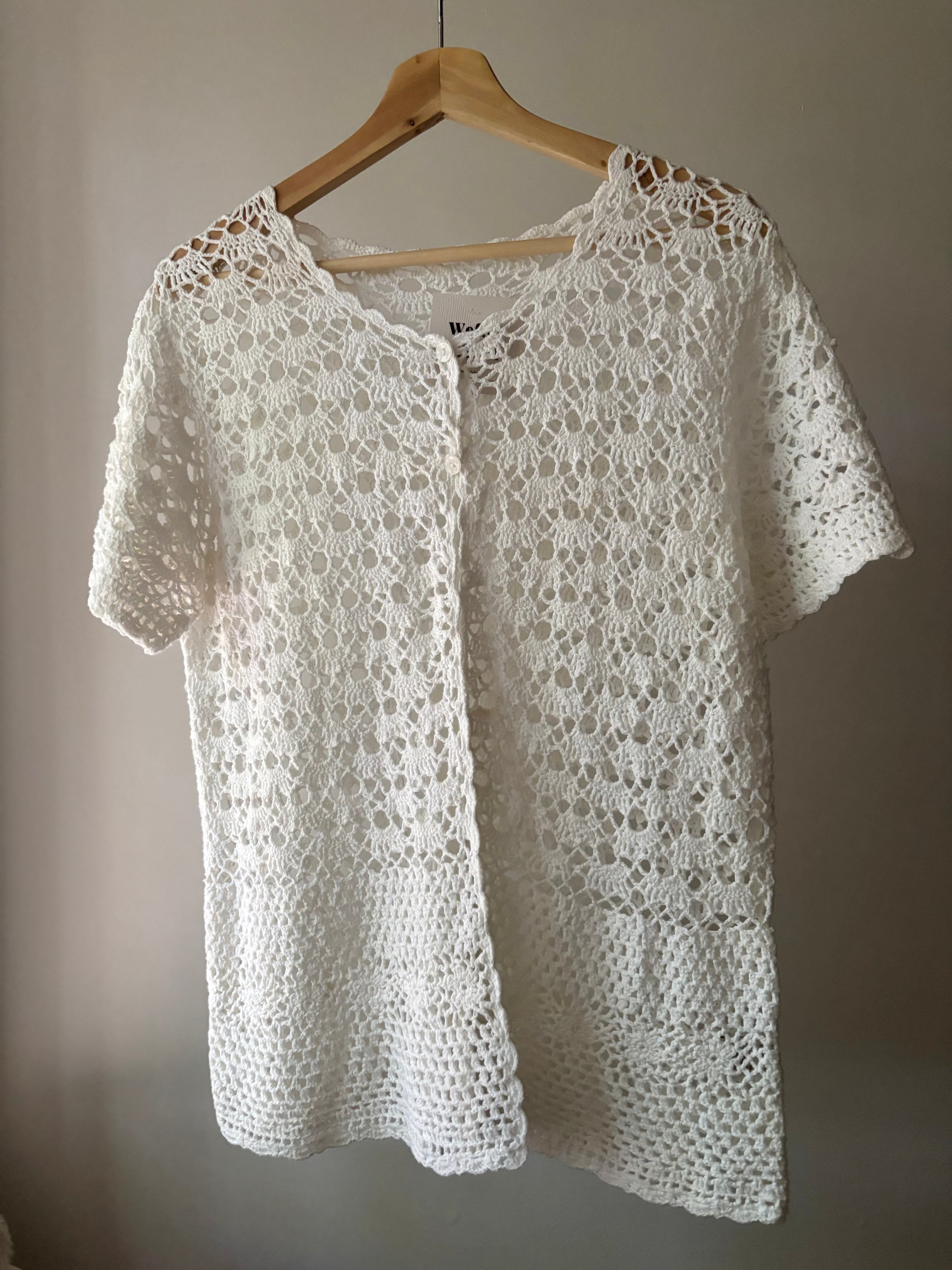 Vintage White Cotton Crochet Cardigan