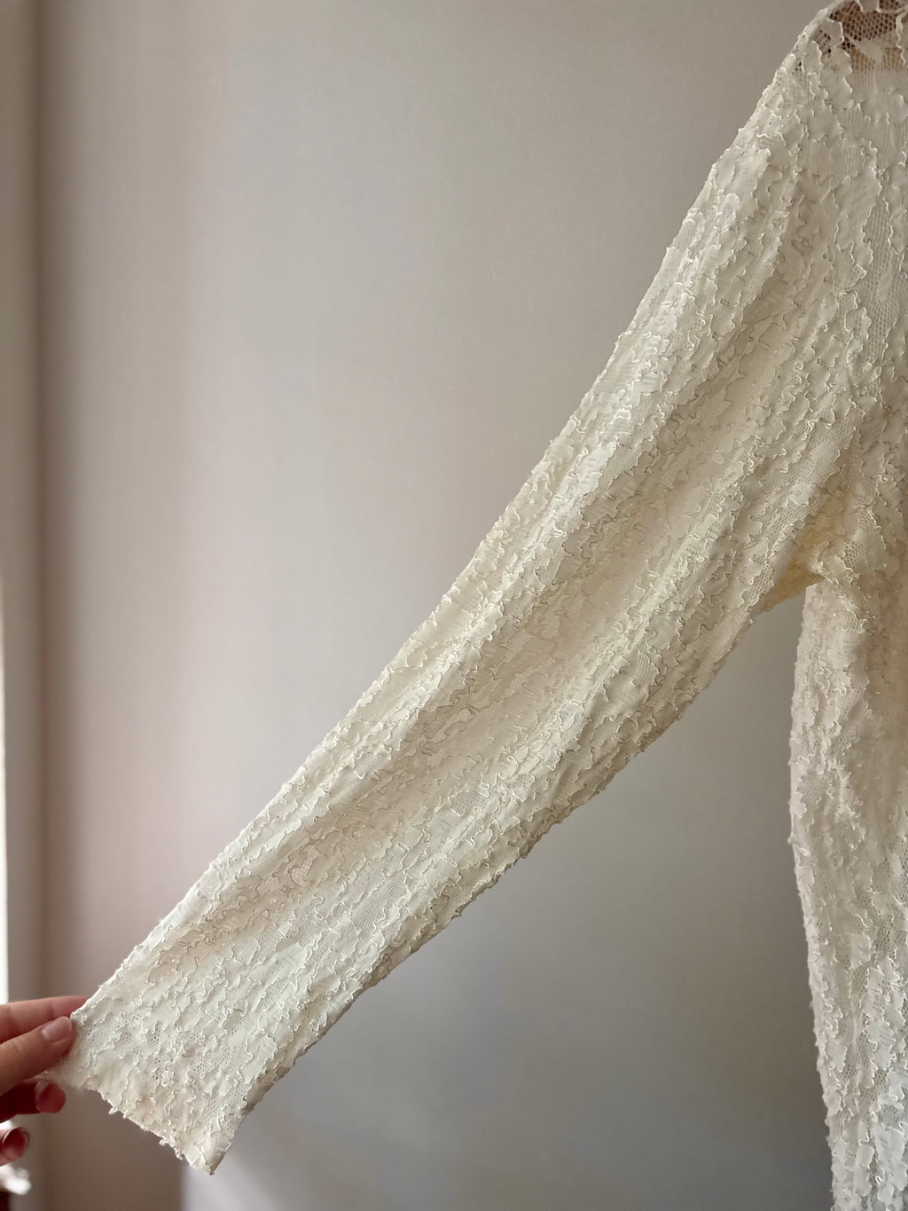 1990s Cream Lace Cardigan | Vintage Sheer Long Sleeve