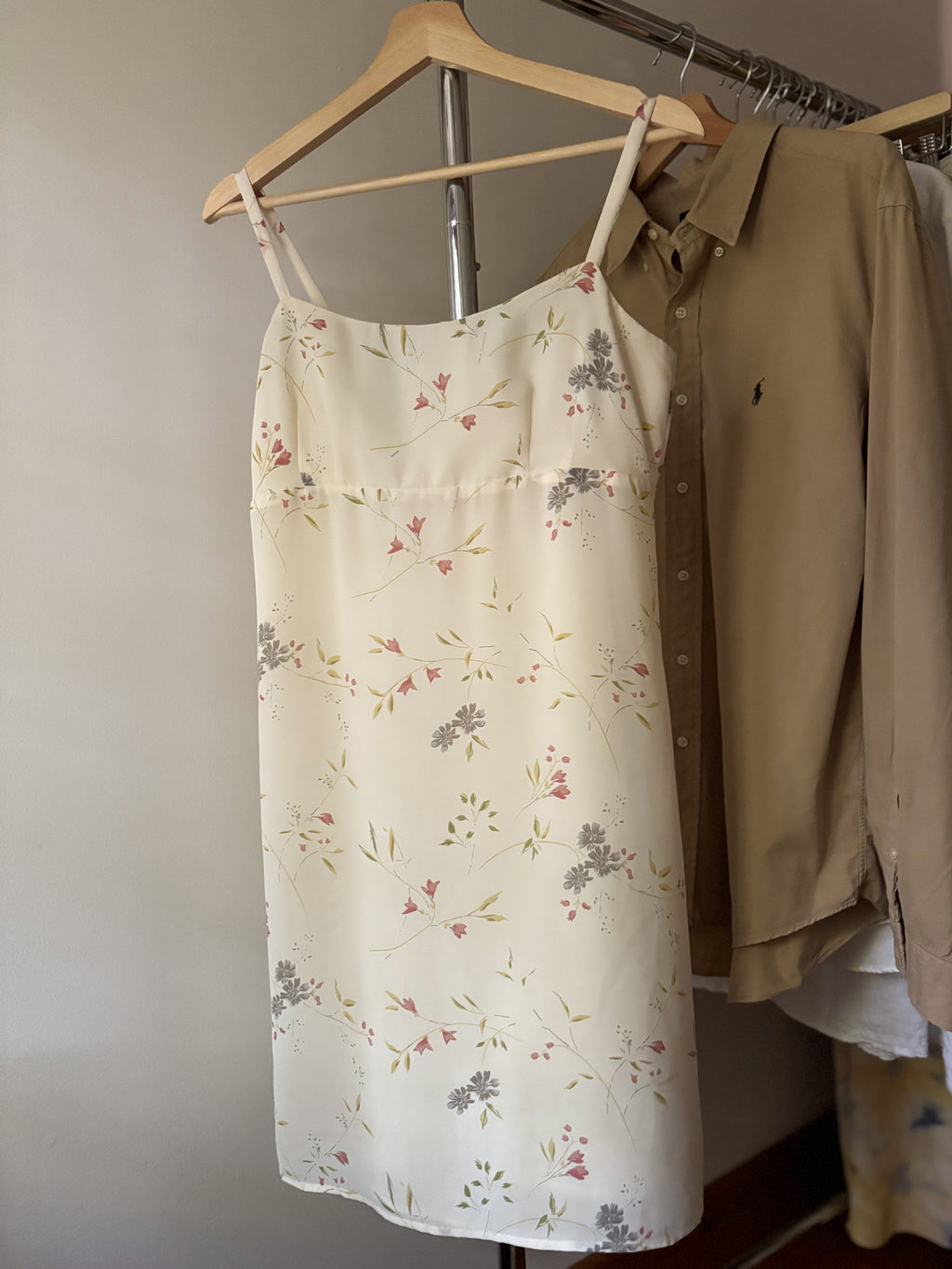 1990s Cream Floral Dress