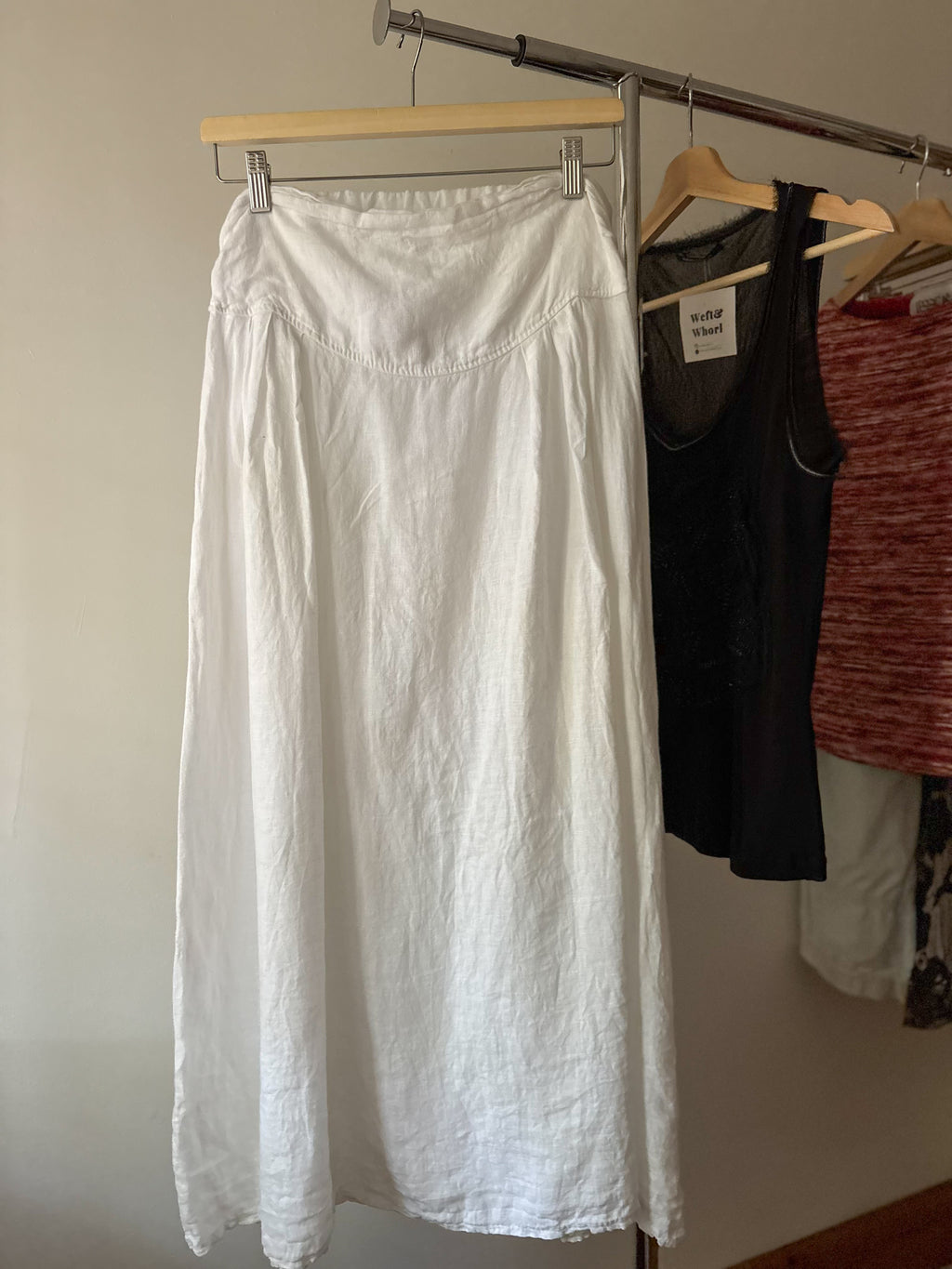 Flowy White Linen Italian Maxi Skirt | Size 30-32”