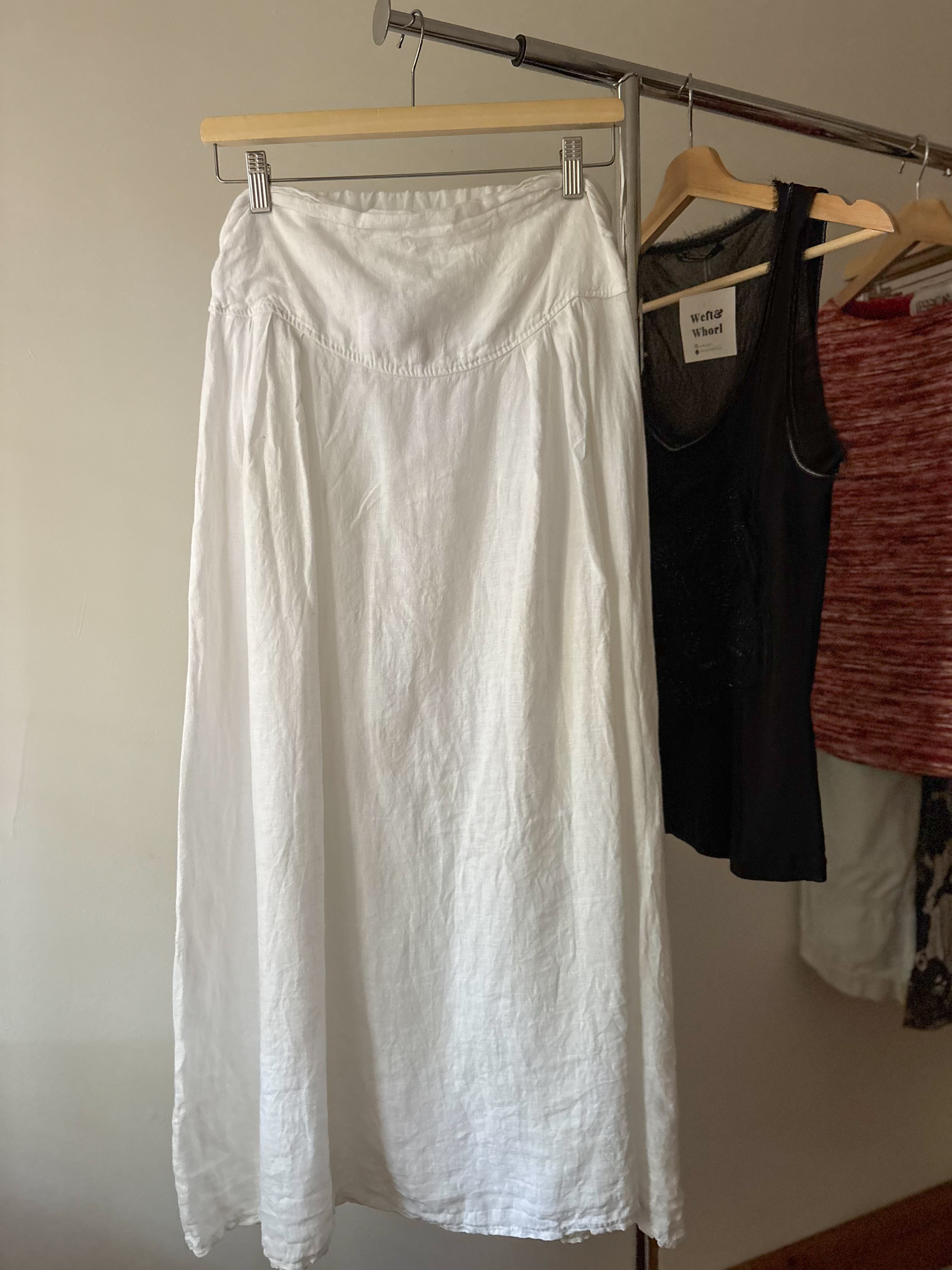 Flowy White Linen Italian Maxi Skirt | Size 30-32”