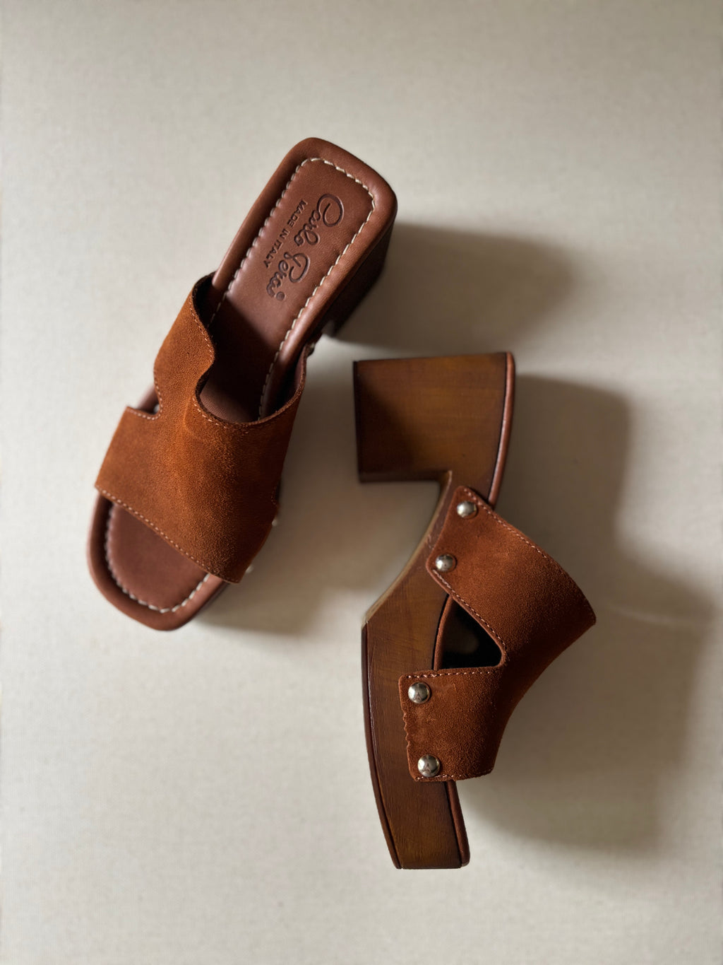 Y2K Italian Leather Block Heel Sandals with Studs