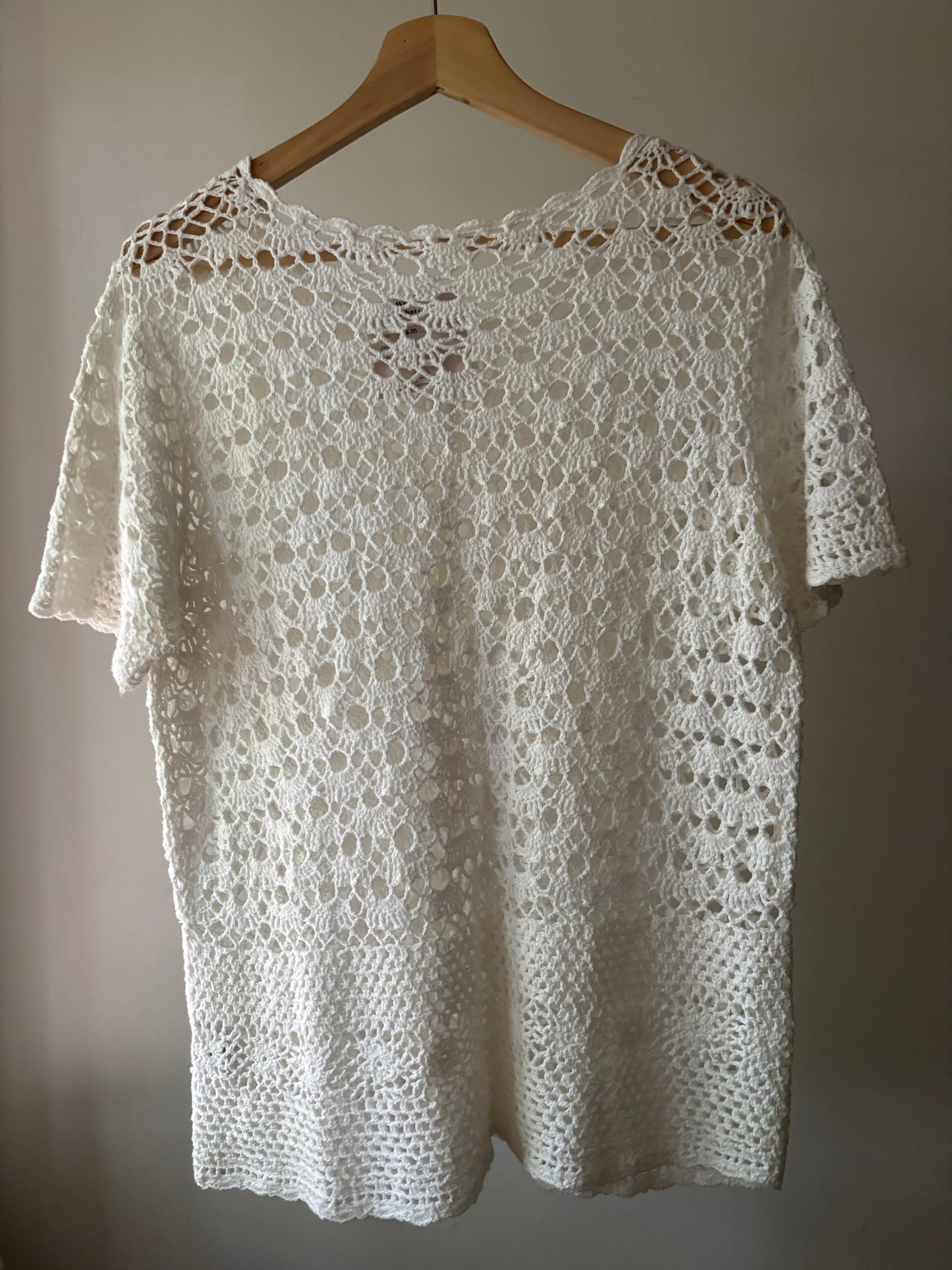 Vintage White Cotton Crochet Cardigan