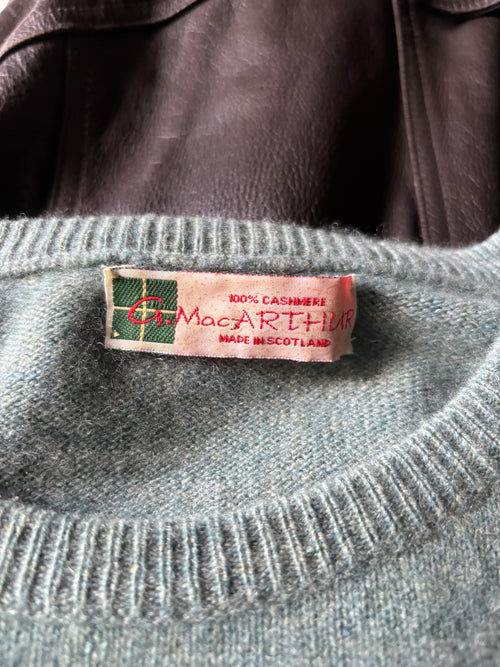 1960s Scottish Cashmere Sweater | Light Teal Blue Knit
