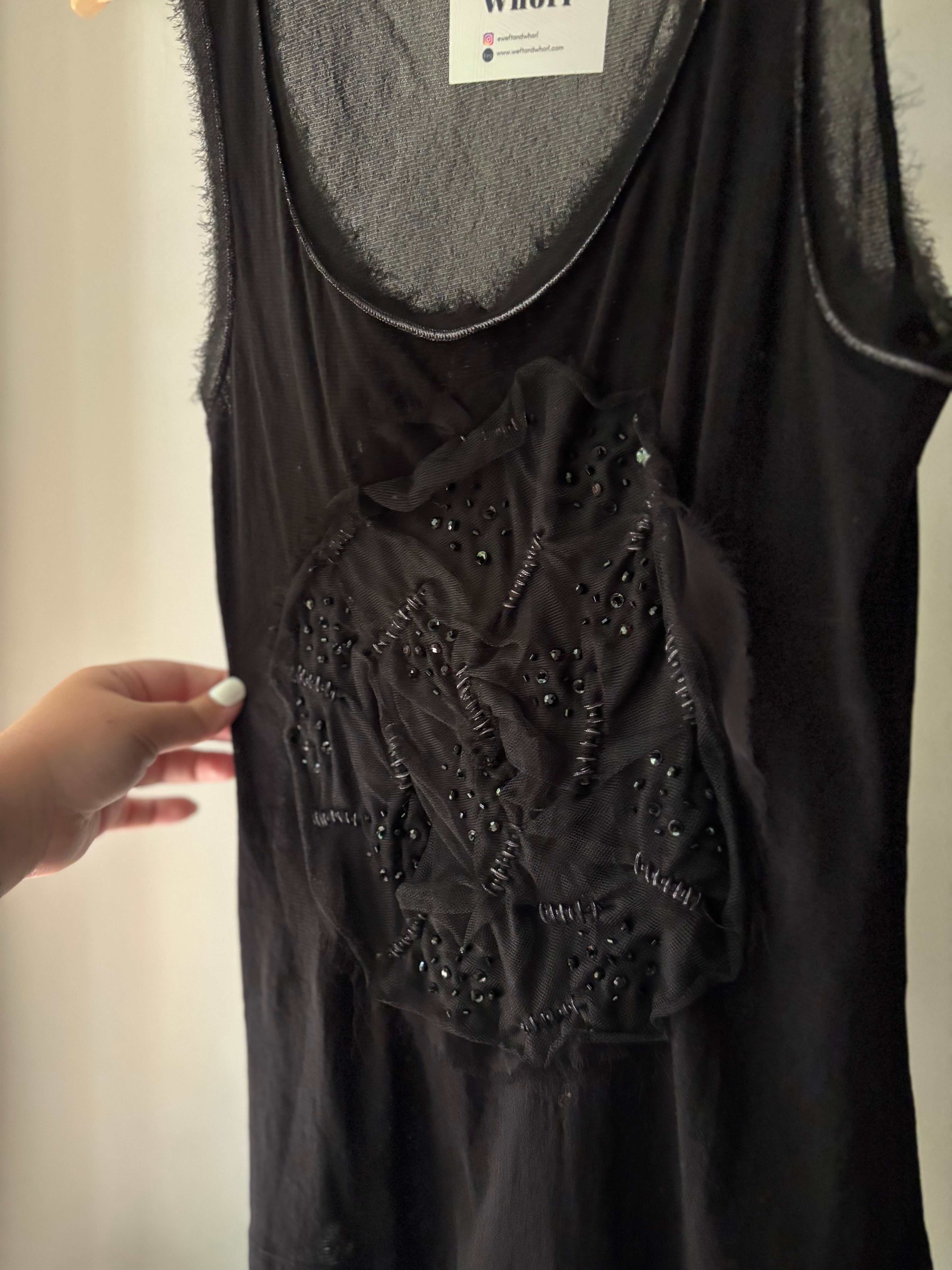 Y2K Black Mesh Tank with Big Flower