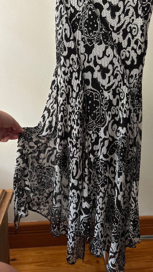 1990s Asymmetrical Knit Midi Dress | Vintage Ribkoff Patterned Dress
