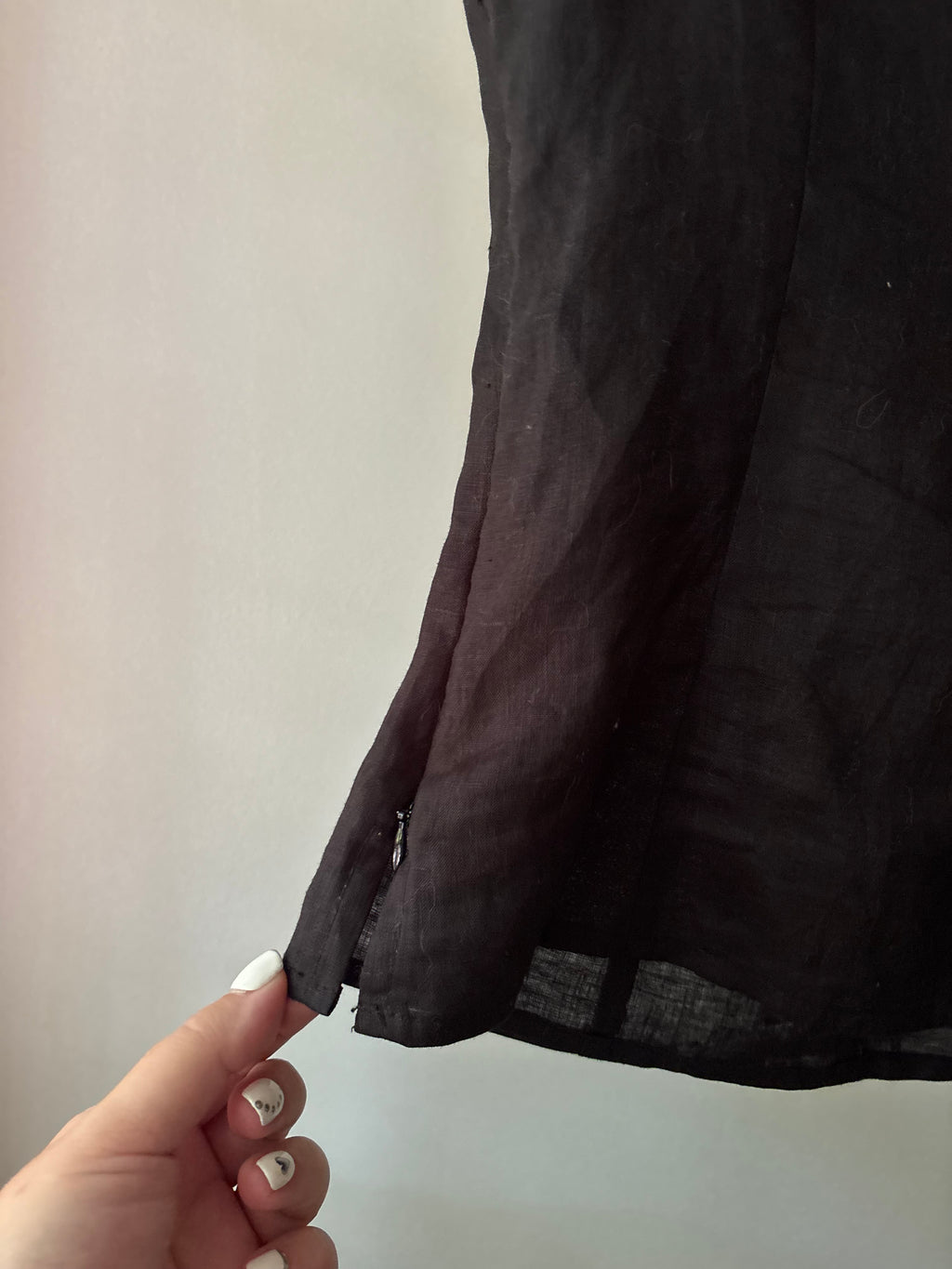 Y2K Black Linen Top with Beaded Flower