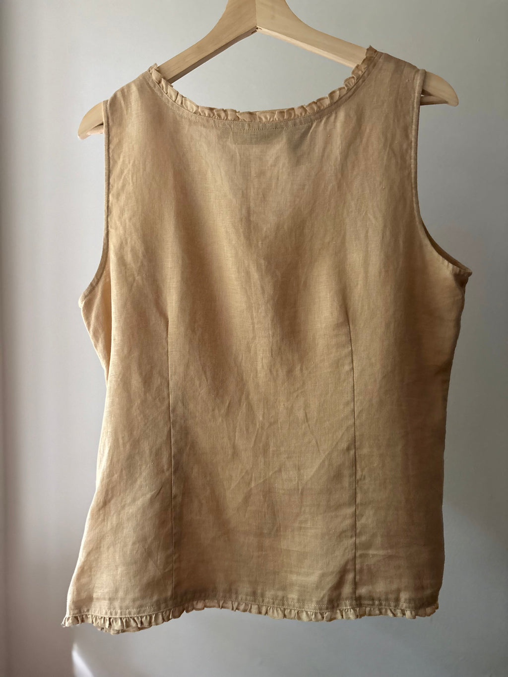 1990s Beaded Linen Top with Ruffle Hem