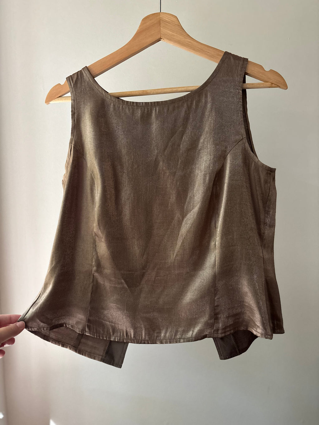 1990s Shiny Brown Top with Button-Up Back