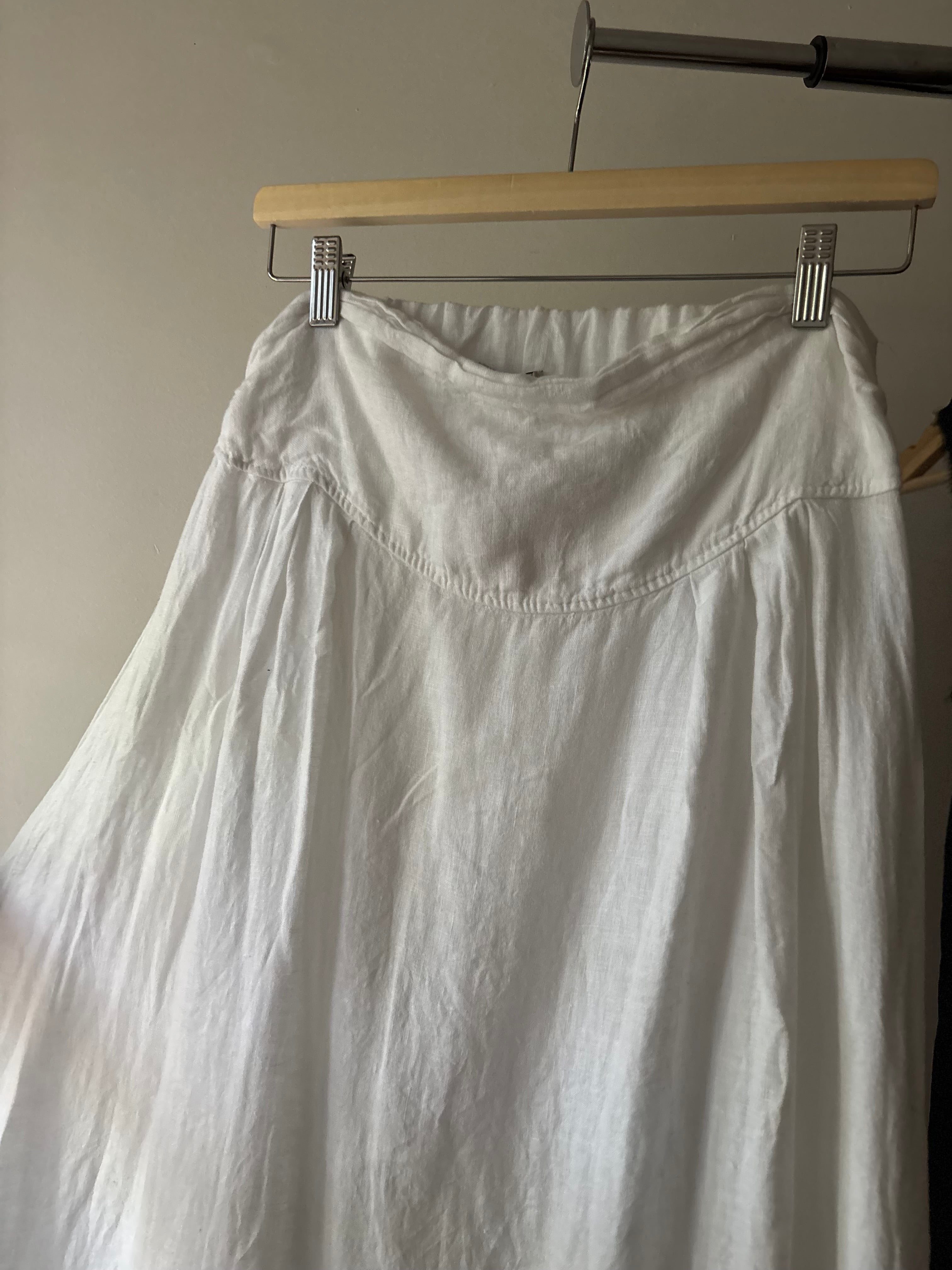 Flowy White Linen Italian Maxi Skirt | Size 30-32”