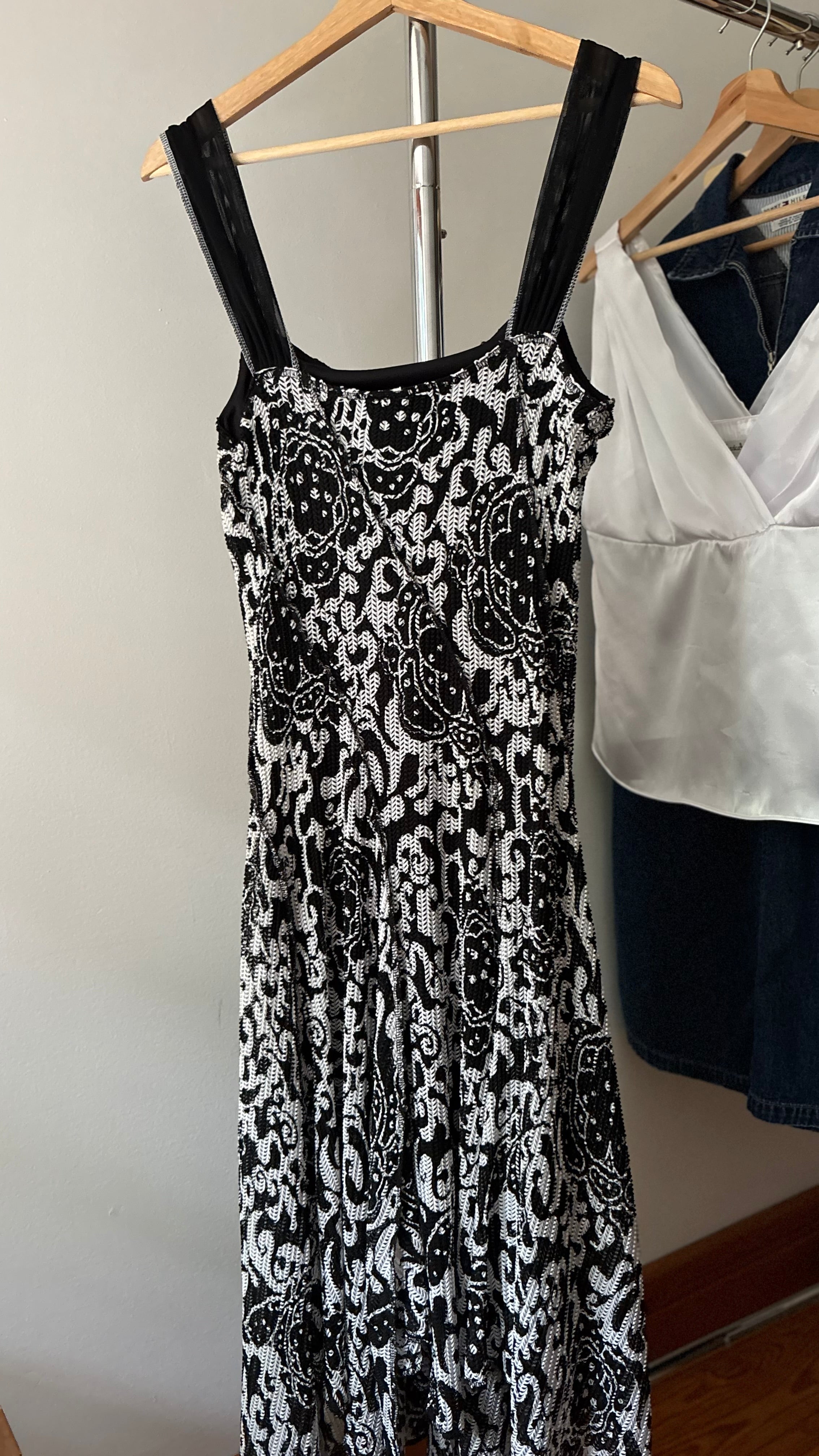 1990s Asymmetrical Knit Midi Dress | Vintage Ribkoff Patterned Dress