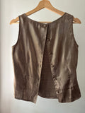 1990s Shiny Brown Top with Button-Up Back