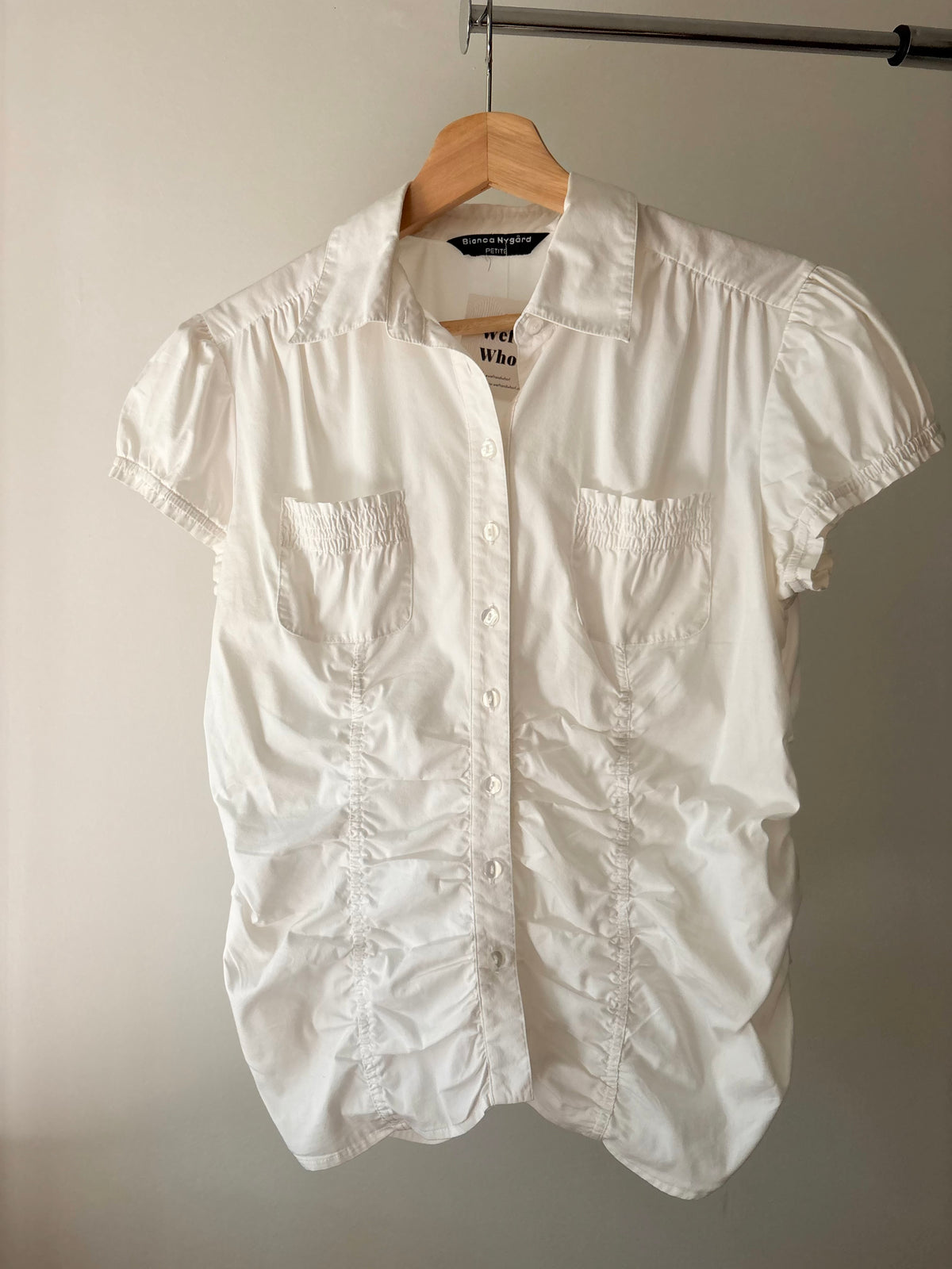 Y2K Ruched White Puff Sleeve Blouse