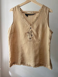 1990s Beaded Linen Top with Ruffle Hem
