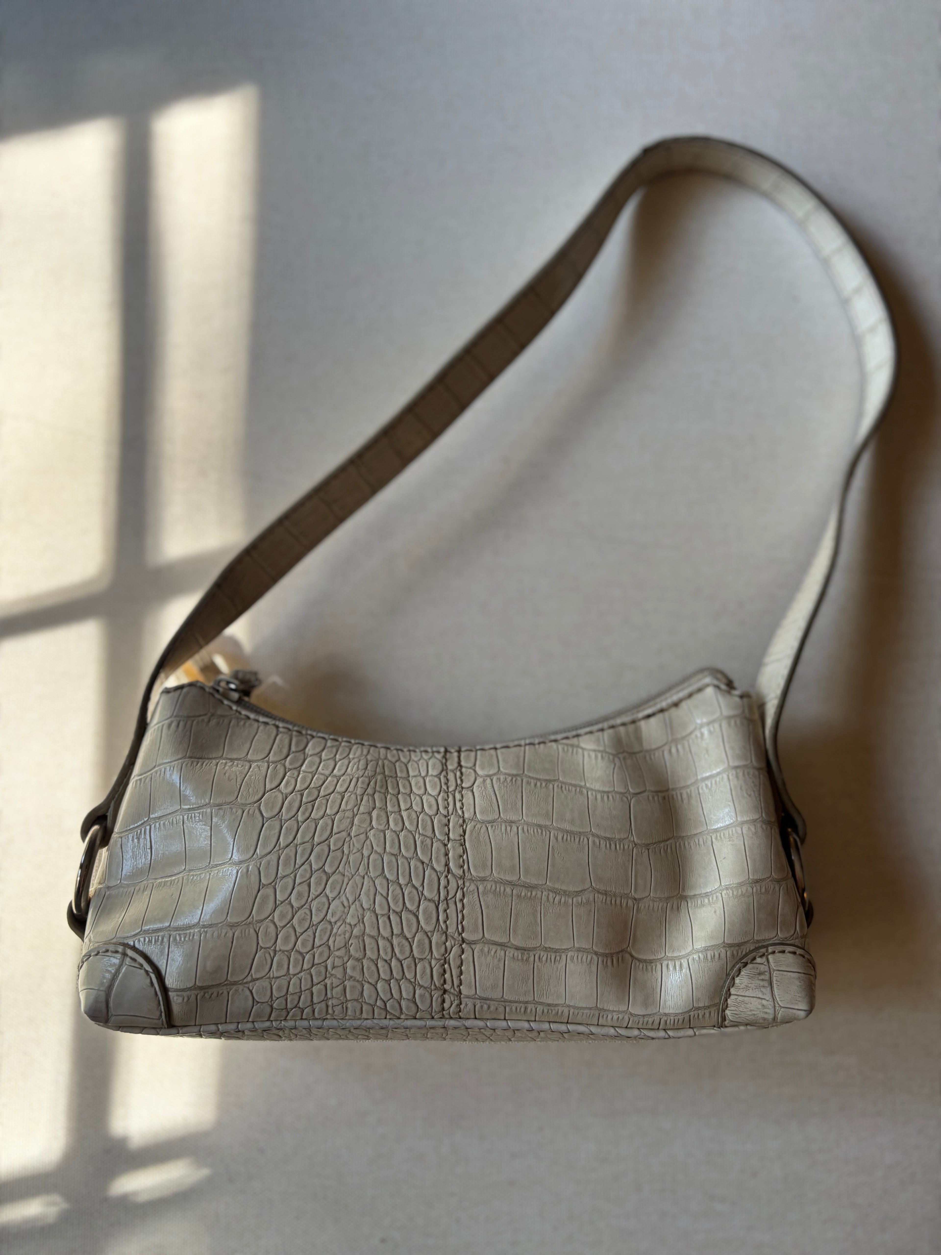 Y2K Cream Faux Aligator Mini Shoulder Bag