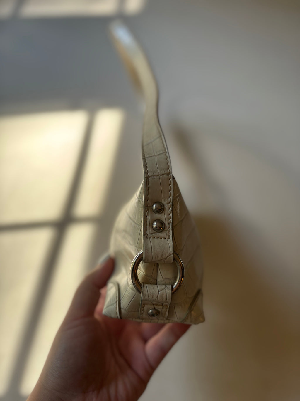Y2K Cream Faux Aligator Mini Shoulder Bag
