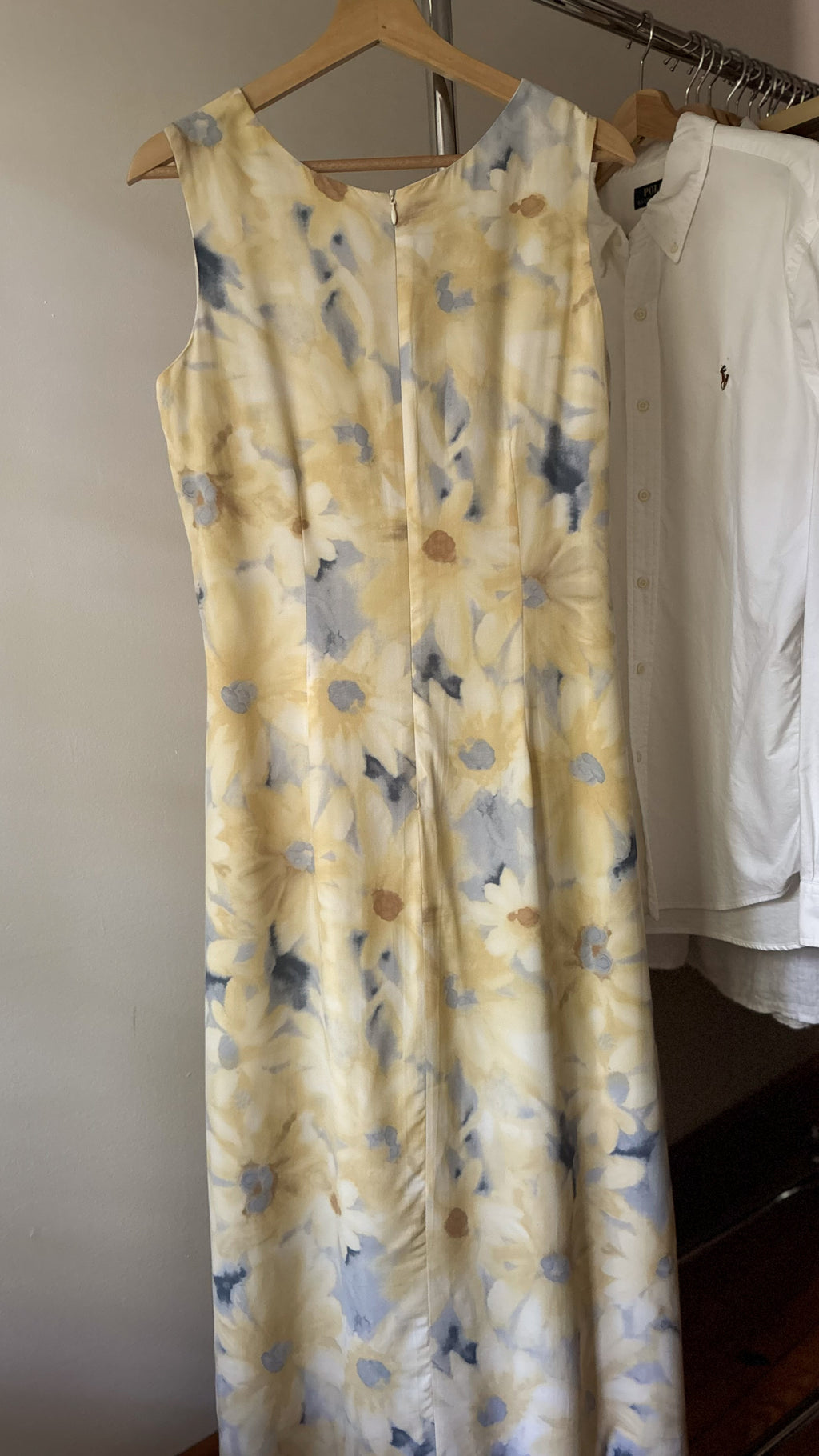 1990s Yellow & Blue Floral Maxi Dreas