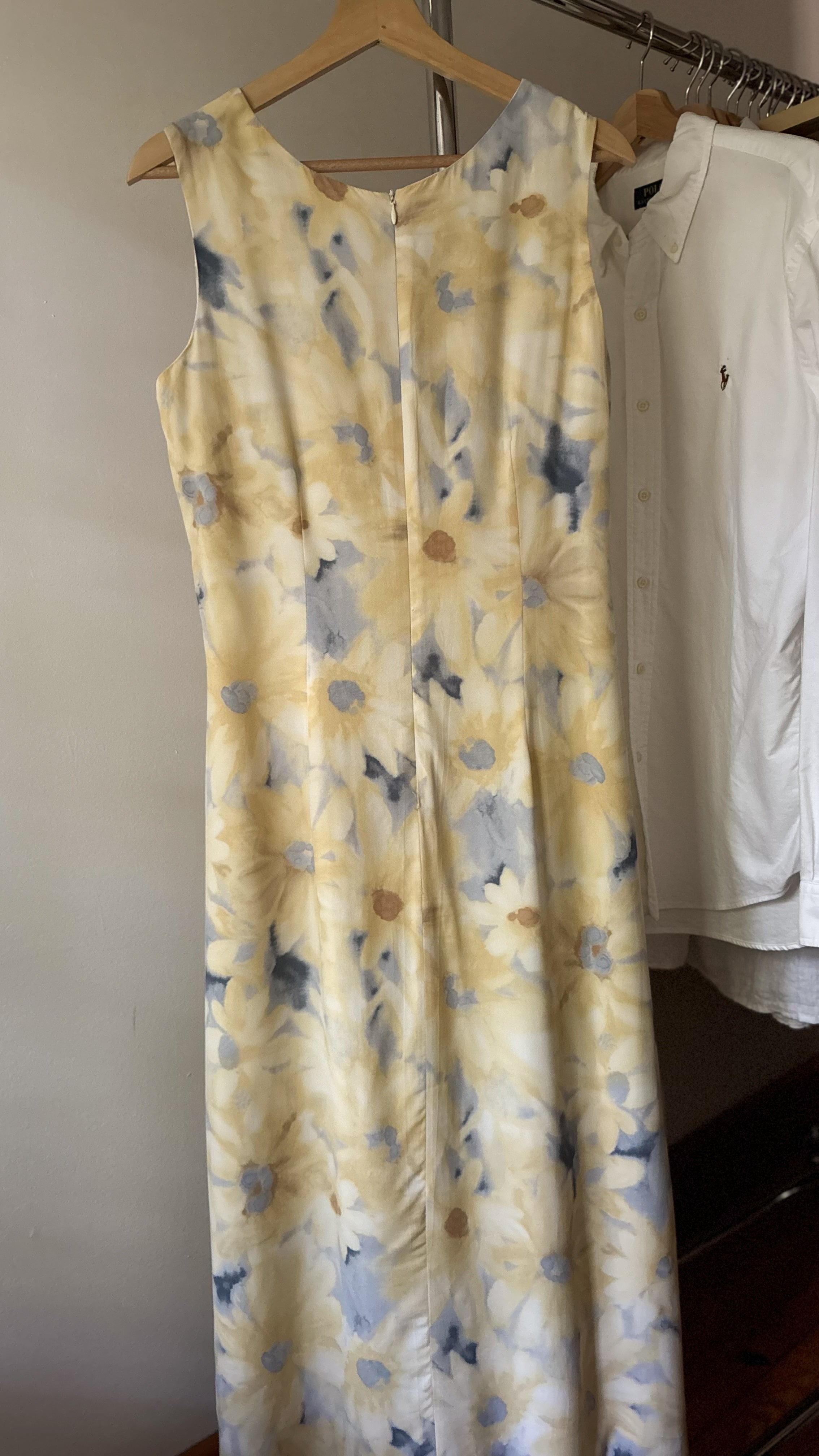 1990s Yellow & Blue Floral Maxi Dreas
