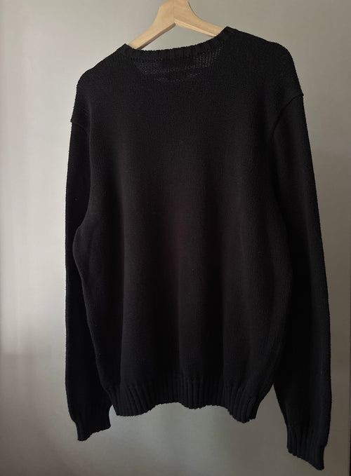 1990s Black Ralph Lauren Crew Knit with Purple Pony