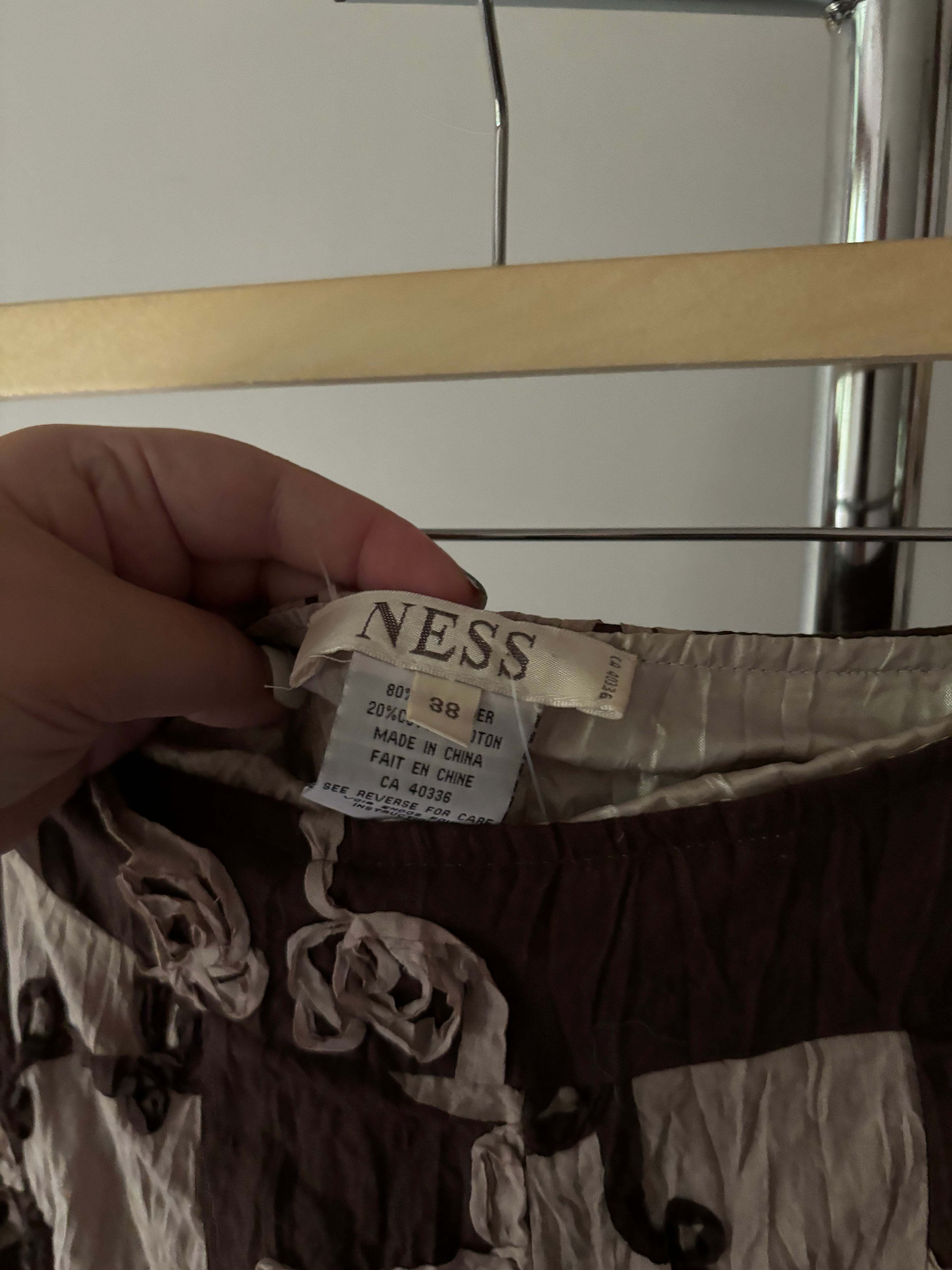 Y2K Brown Textured Maxi Skirt with Lace Trim | Size 31”
