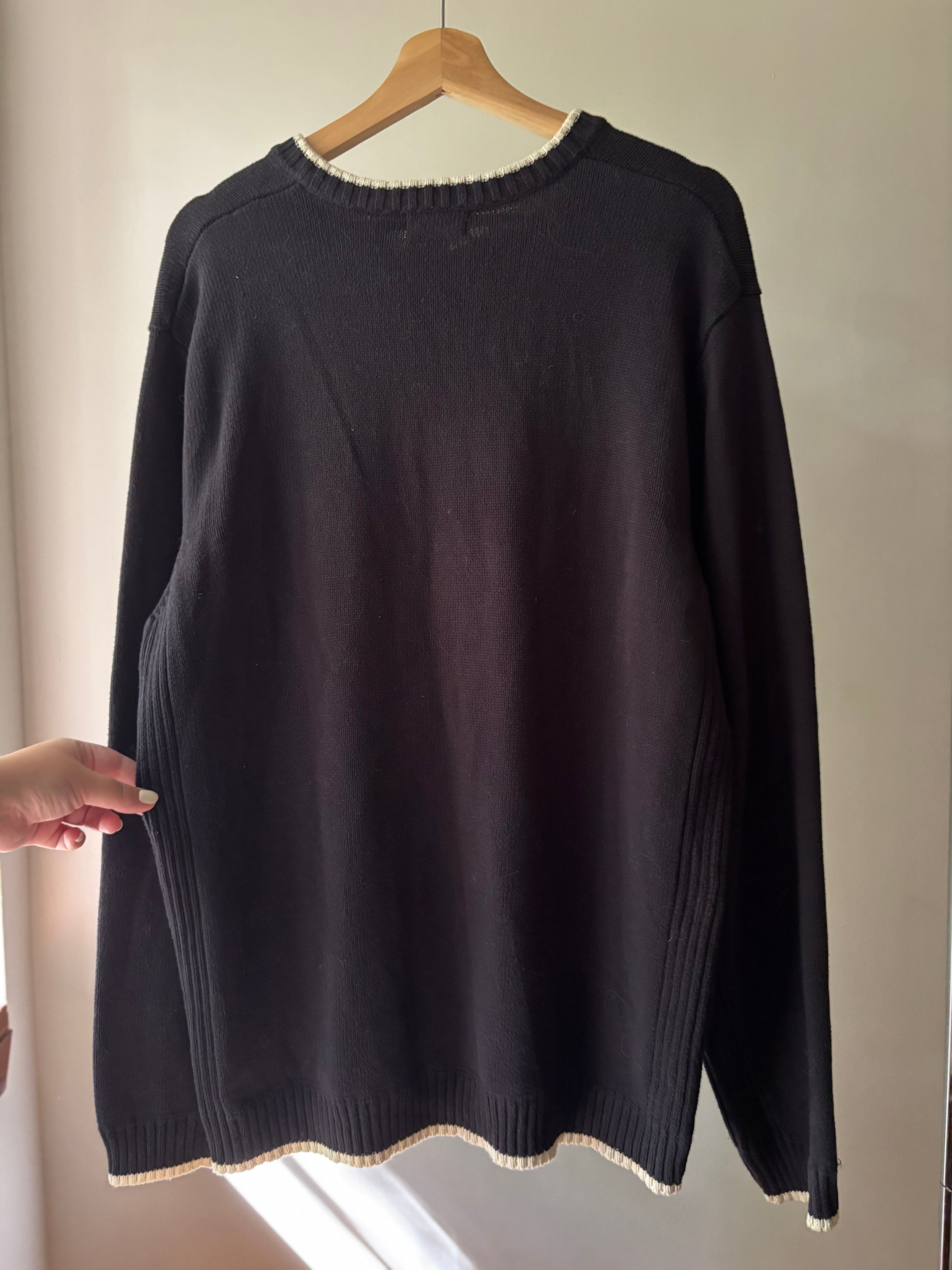 Y2K Navy Blue & Cream Trim Cotton Sweater