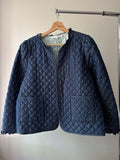 Quilted Blue Cotton Jacket with Ruffle Trim