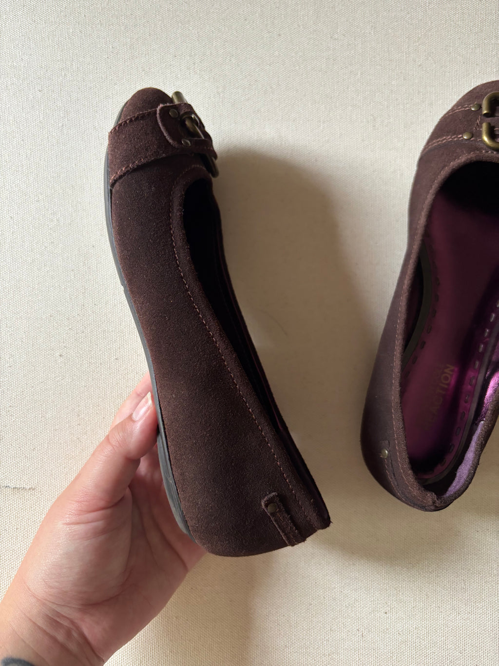 Y2K Brown Suede Ballet Flats with Buckle