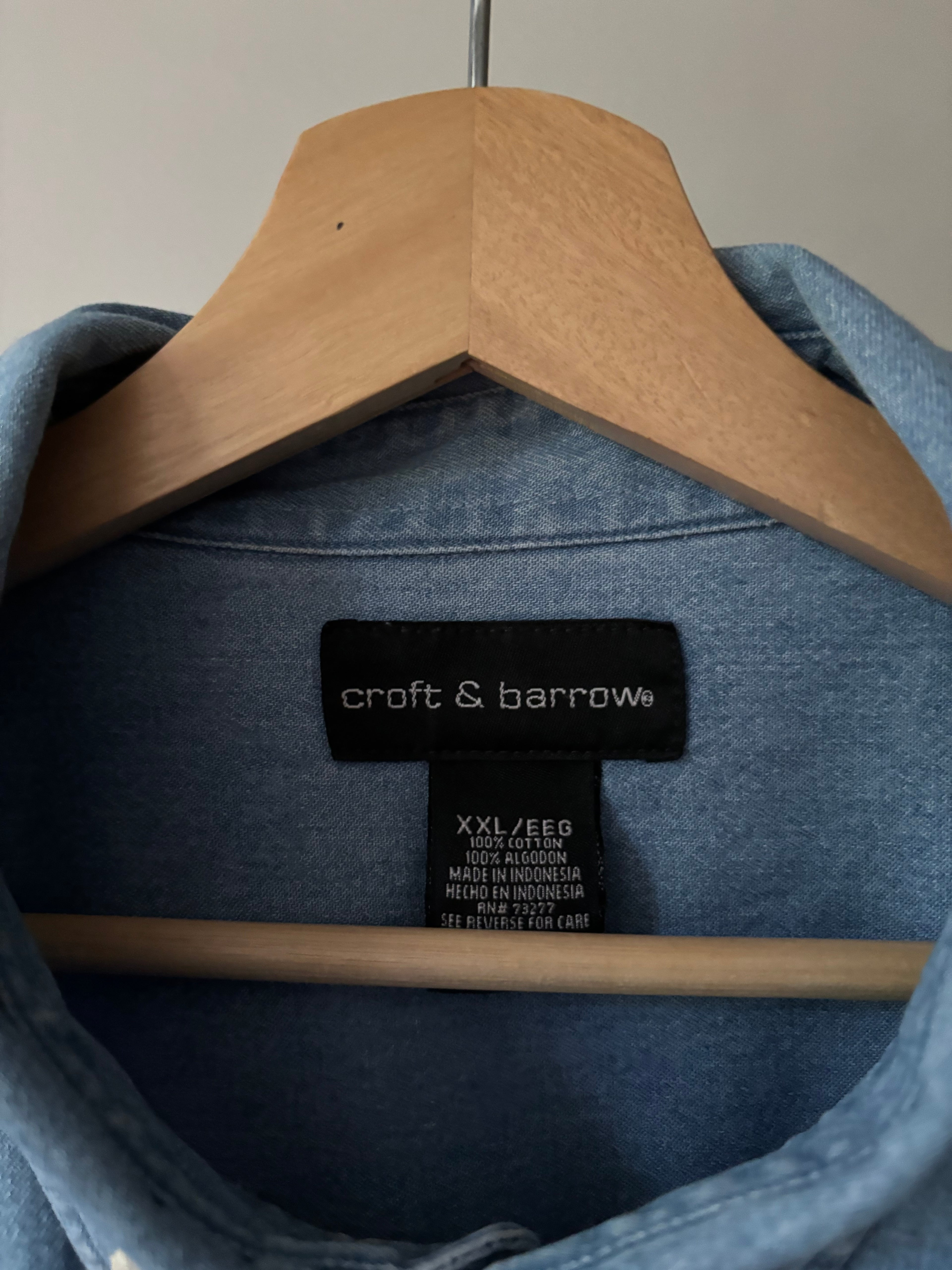 Upcycled Embroidered Vintage Light Wash Denim Shirt with Polka Dots