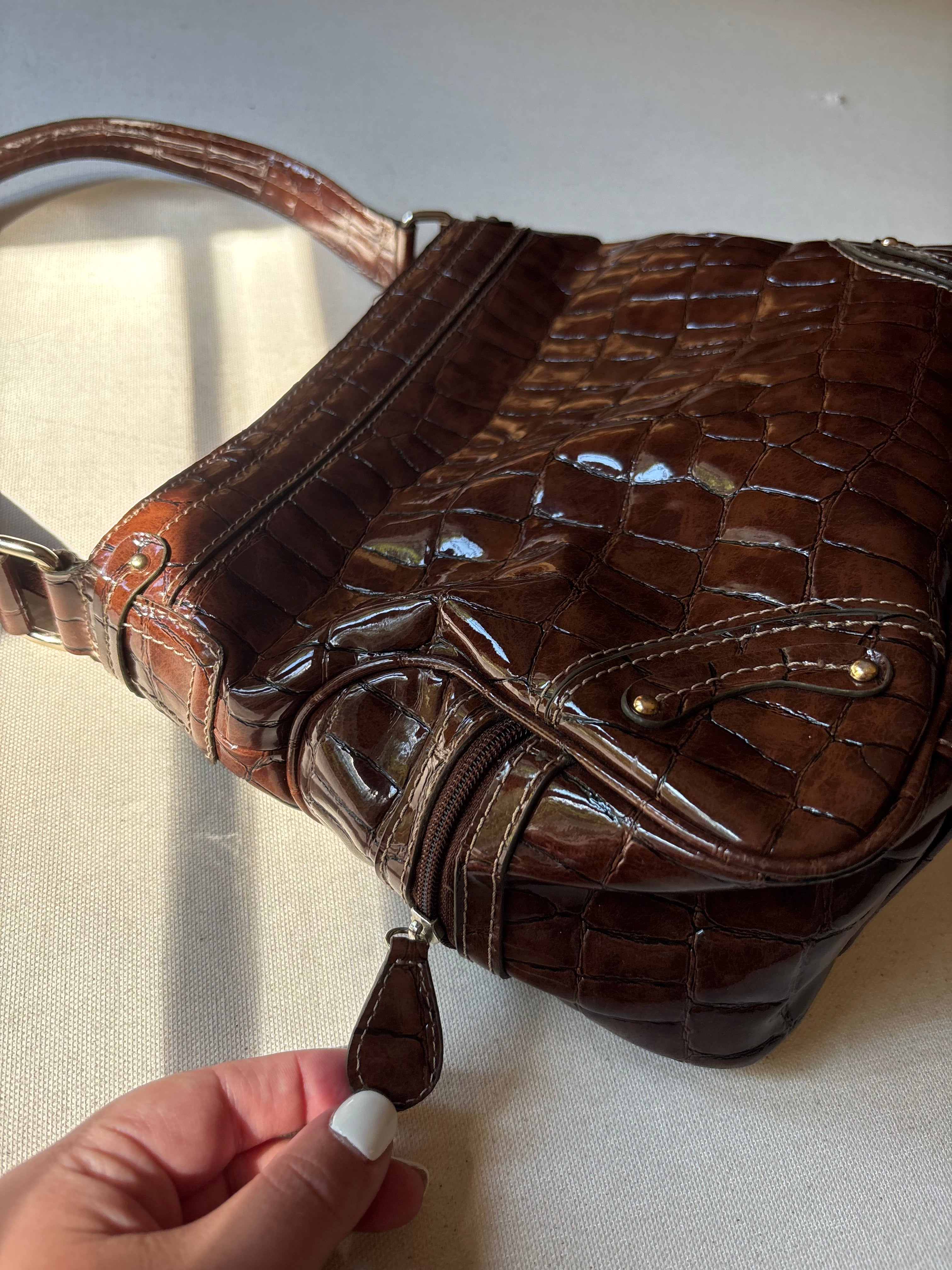 Y2K Brown Faux Aligator Shoulder Bag with Card Holder