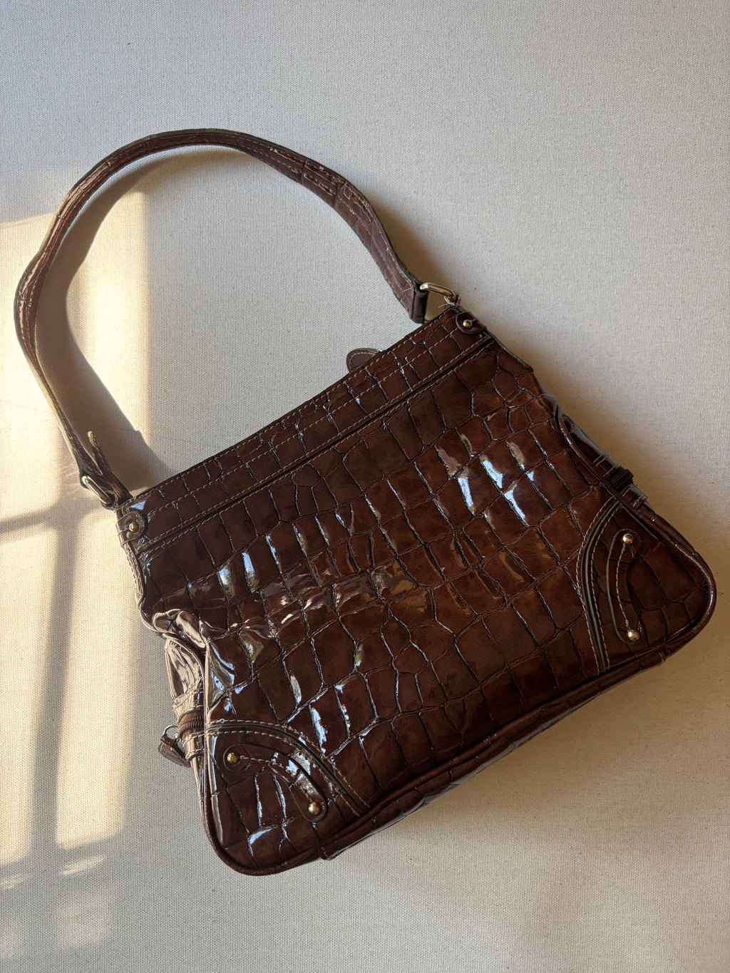 Y2K Brown Faux Aligator Shoulder Bag with Card Holder
