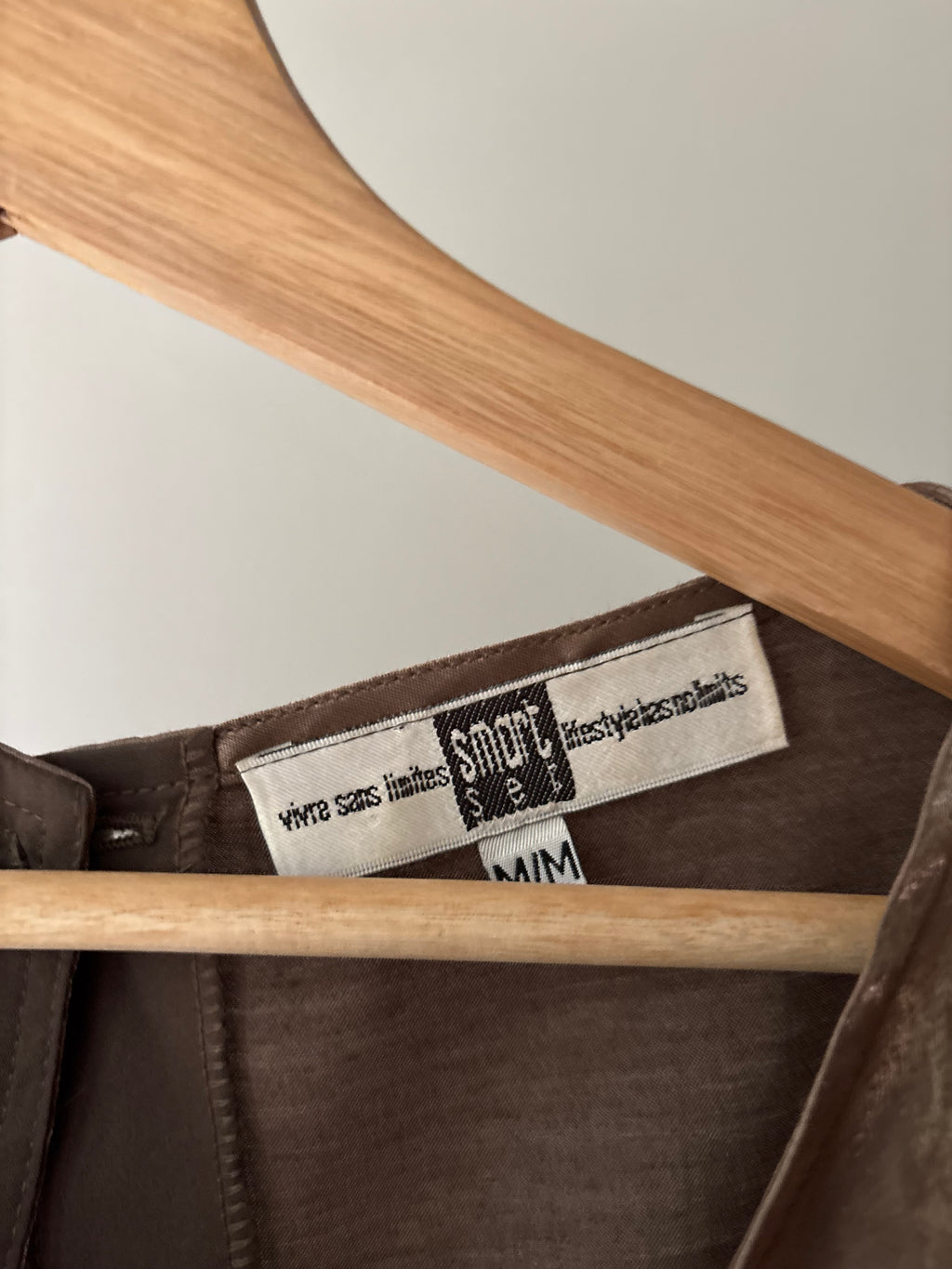 1990s Shiny Brown Top with Button-Up Back