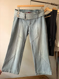 Y2K Light Wash Low Rise Capris with Chunky Belt | Size 31”