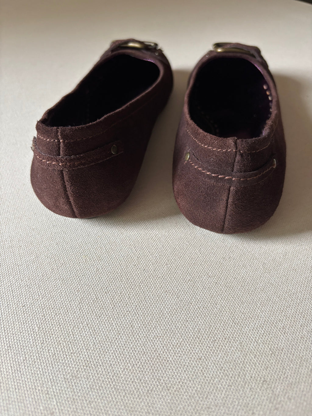 Y2K Brown Suede Ballet Flats with Buckle