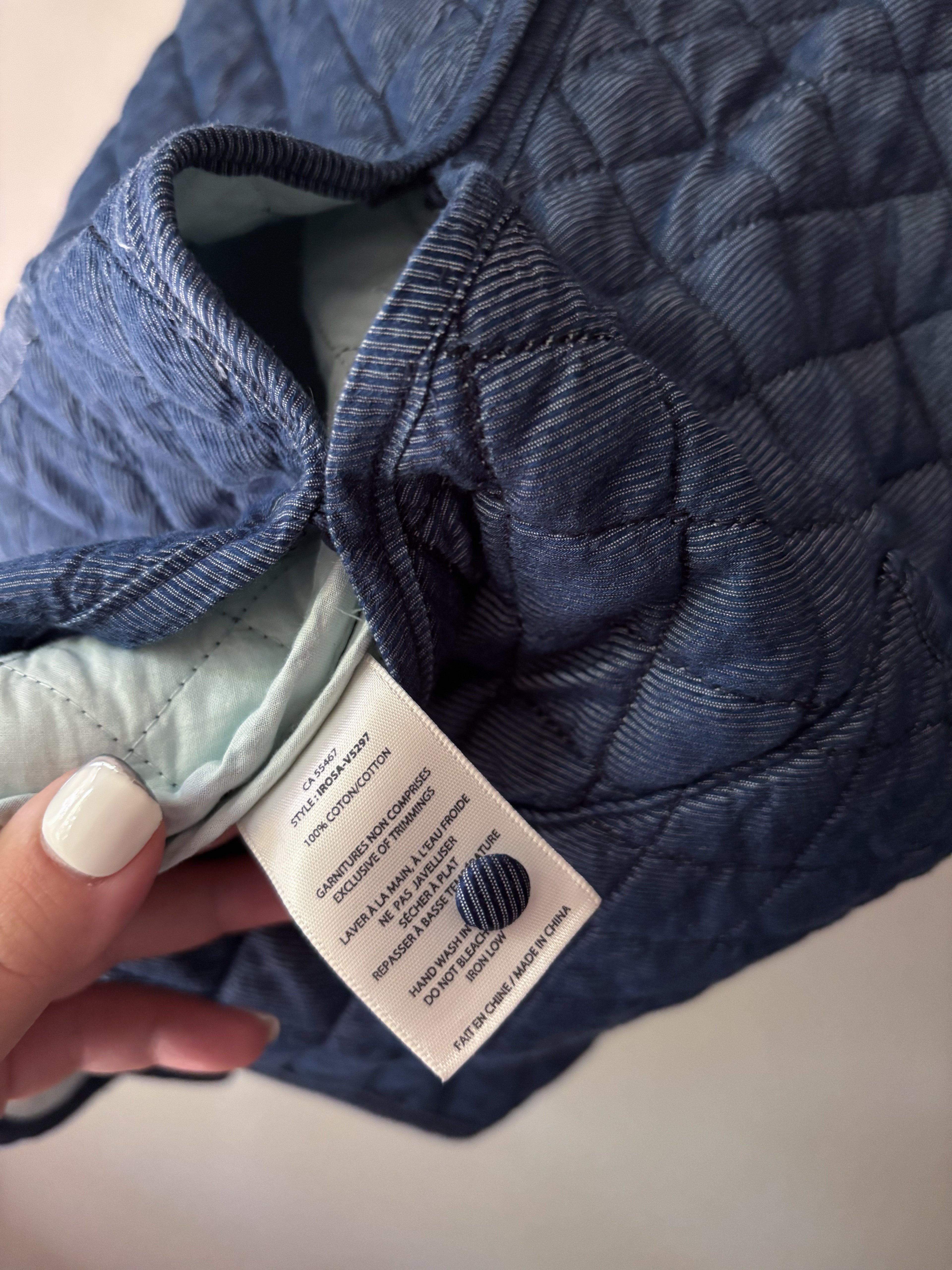 Quilted Blue Cotton Jacket with Ruffle Trim