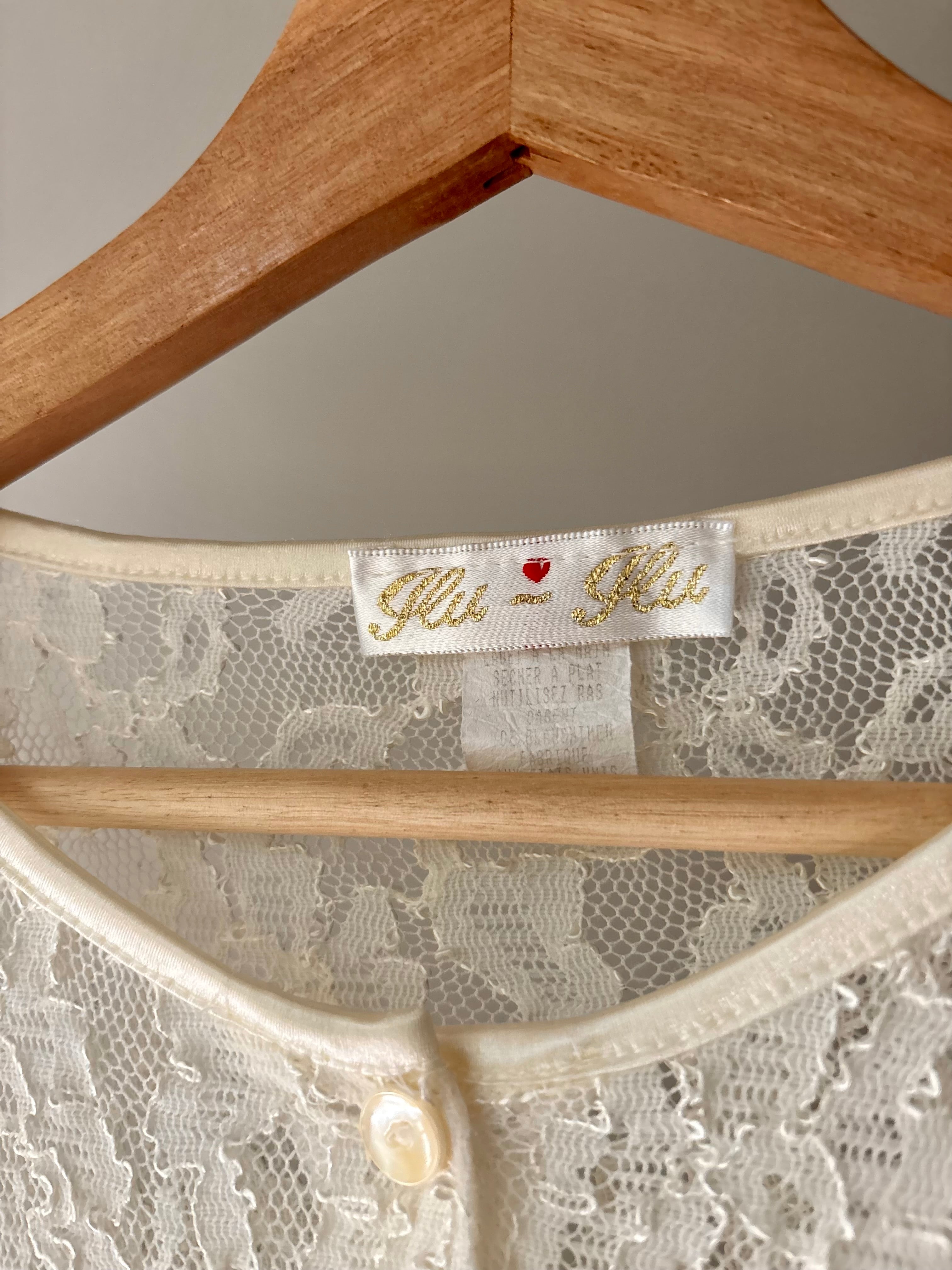1990s Cream Lace Cardigan | Vintage Sheer Long Sleeve