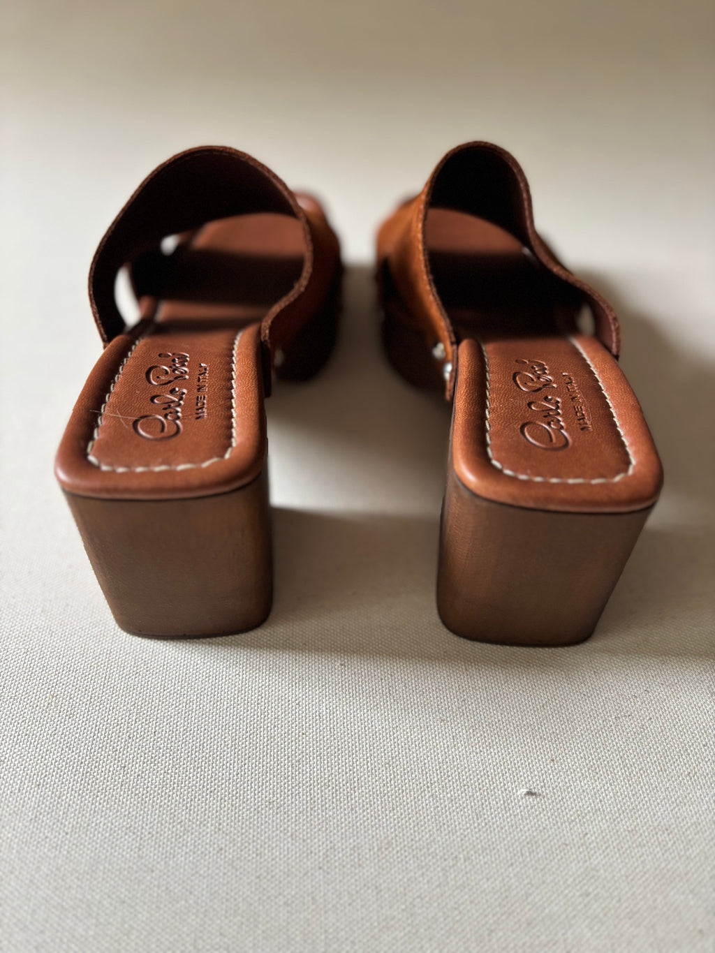 Y2K Italian Leather Block Heel Sandals with Studs