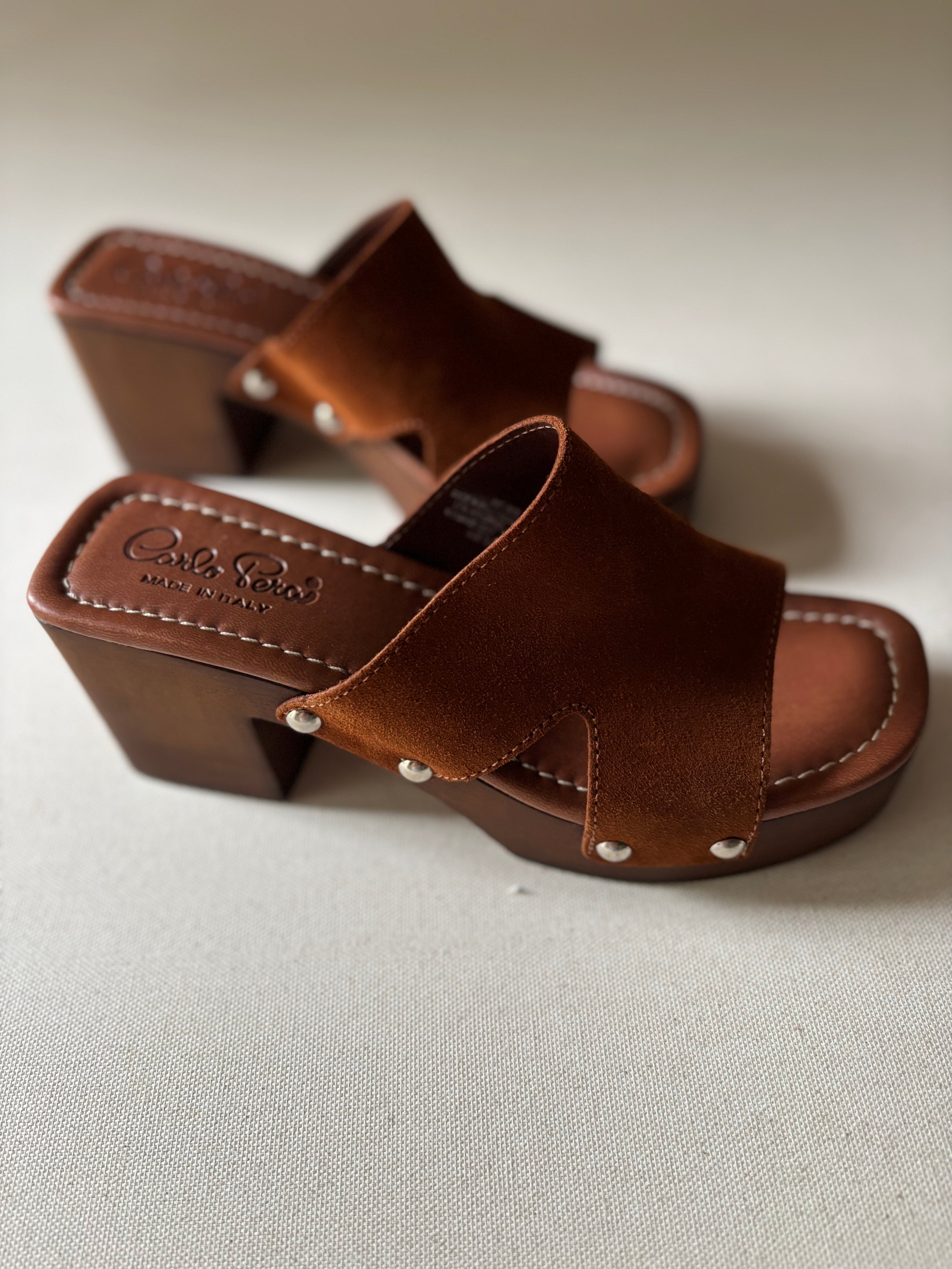 Y2K Italian Leather Block Heel Sandals with Studs
